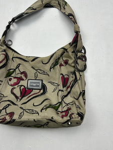 Beige cherry graphic print uni shoulder bag