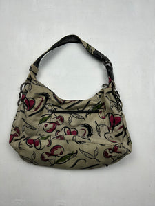 Beige cherry graphic print uni shoulder bag