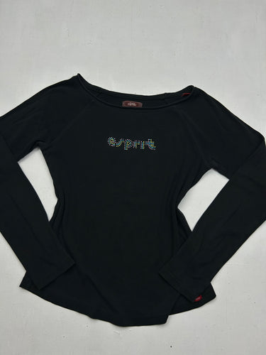 Black strass logo long sleeves top (S/M)