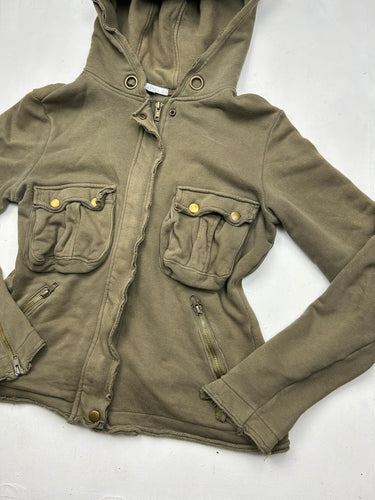 Khaki zip up sweatshirt hoodie jacket (S/M)