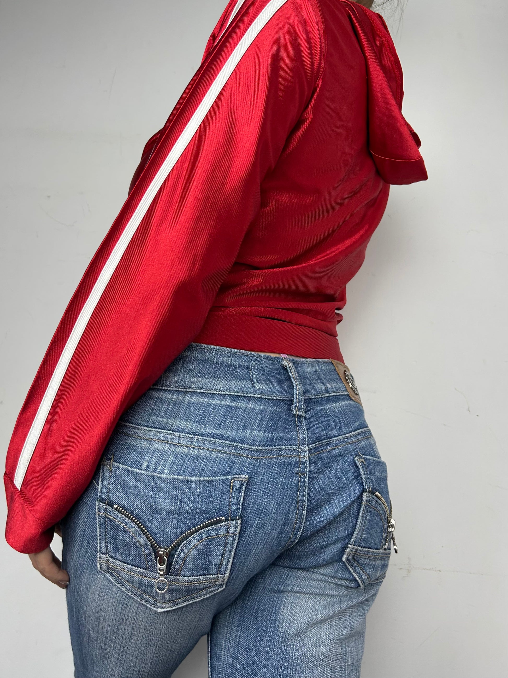 Red satin zip up hoodie (S/M)