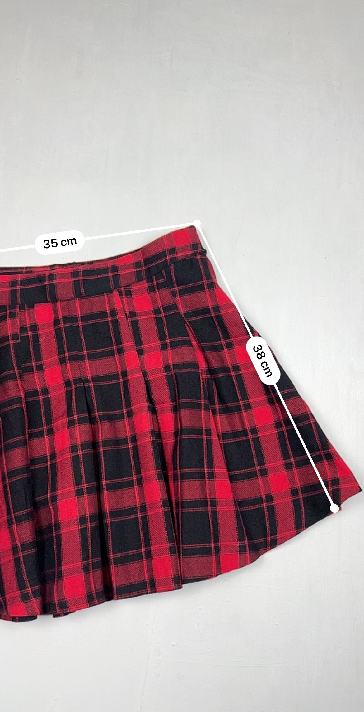 Red & black check print pleated skirt (M)