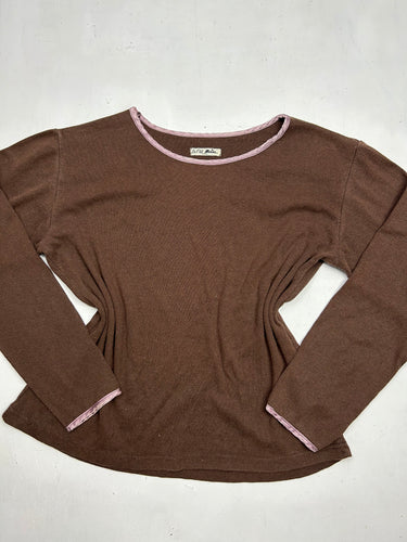 Brown satin detail long sleeves top (L)