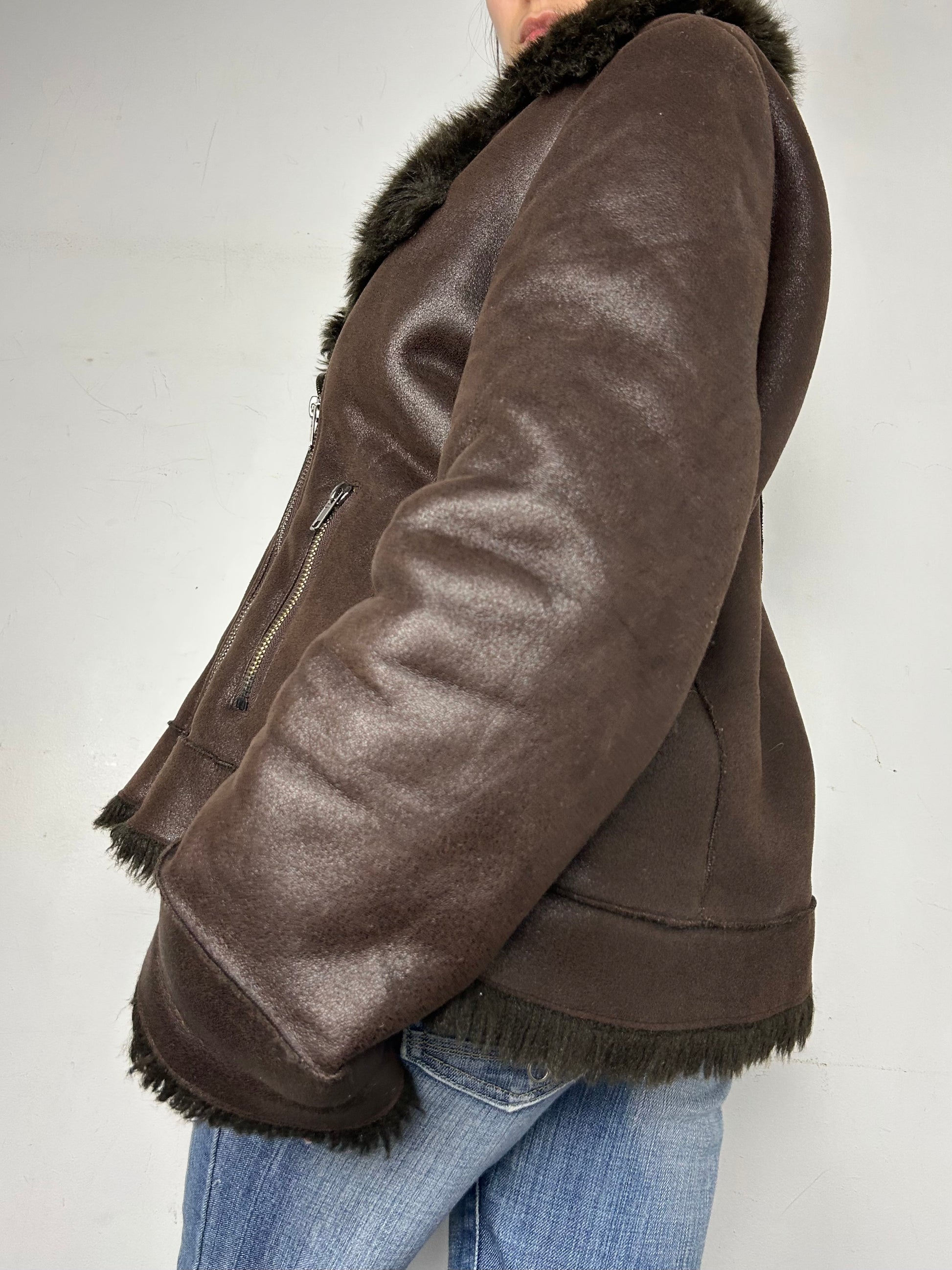 Brown faux fur suede jacket (XL)