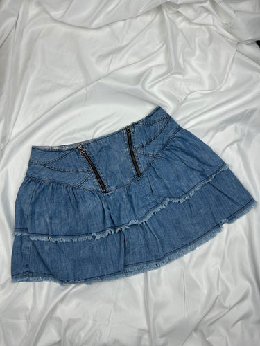 Blue denim pleated mini skirt (M)