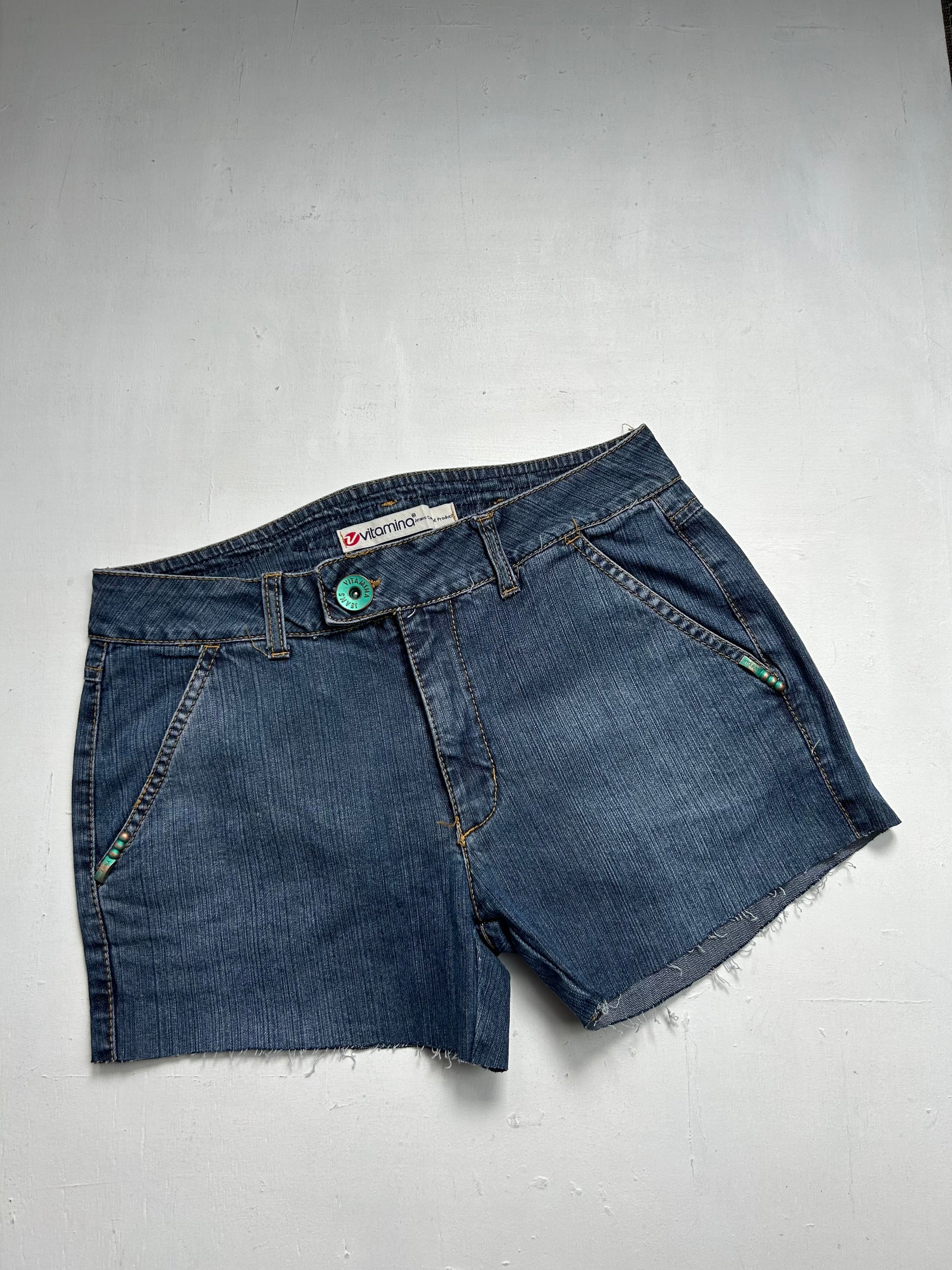 Navy blue denim low rise mini short (S)