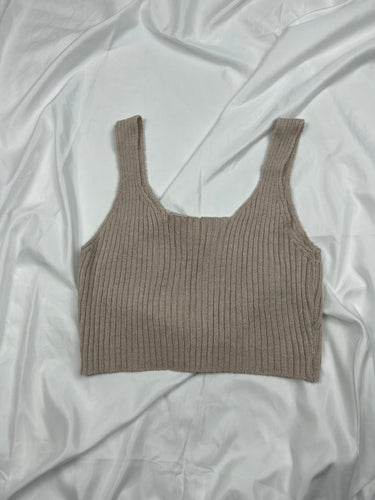 Beige super stretchy & soft knitted crop top (S/M)