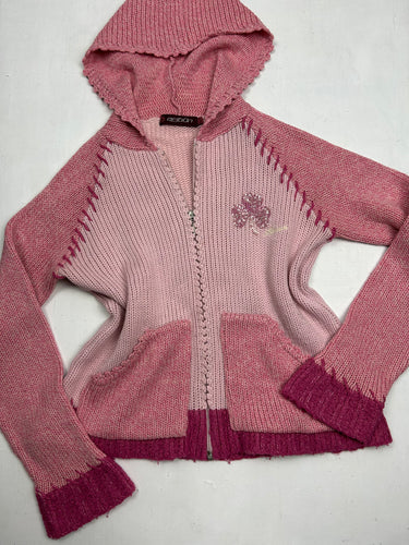 Pink zip up knitted hoodie  jumper (S/M)