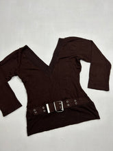 Load image into Gallery viewer, Brown stretchy long sleeves top with belt (S/M)