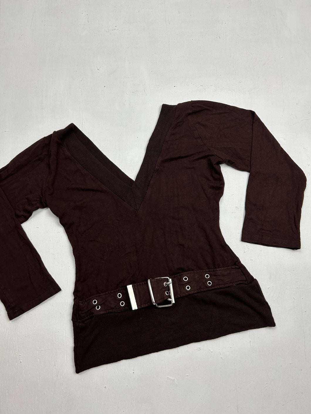 Brown stretchy long sleeves top with belt (S/M)