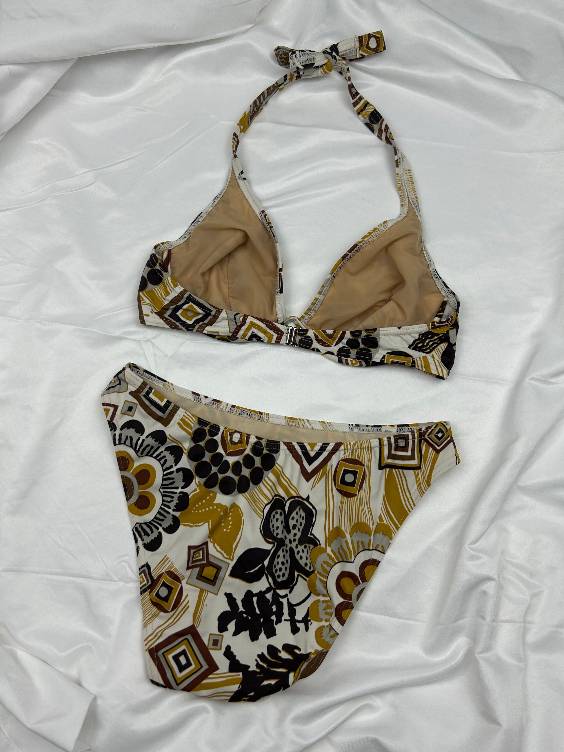 Beige graphic print bikini set (M)