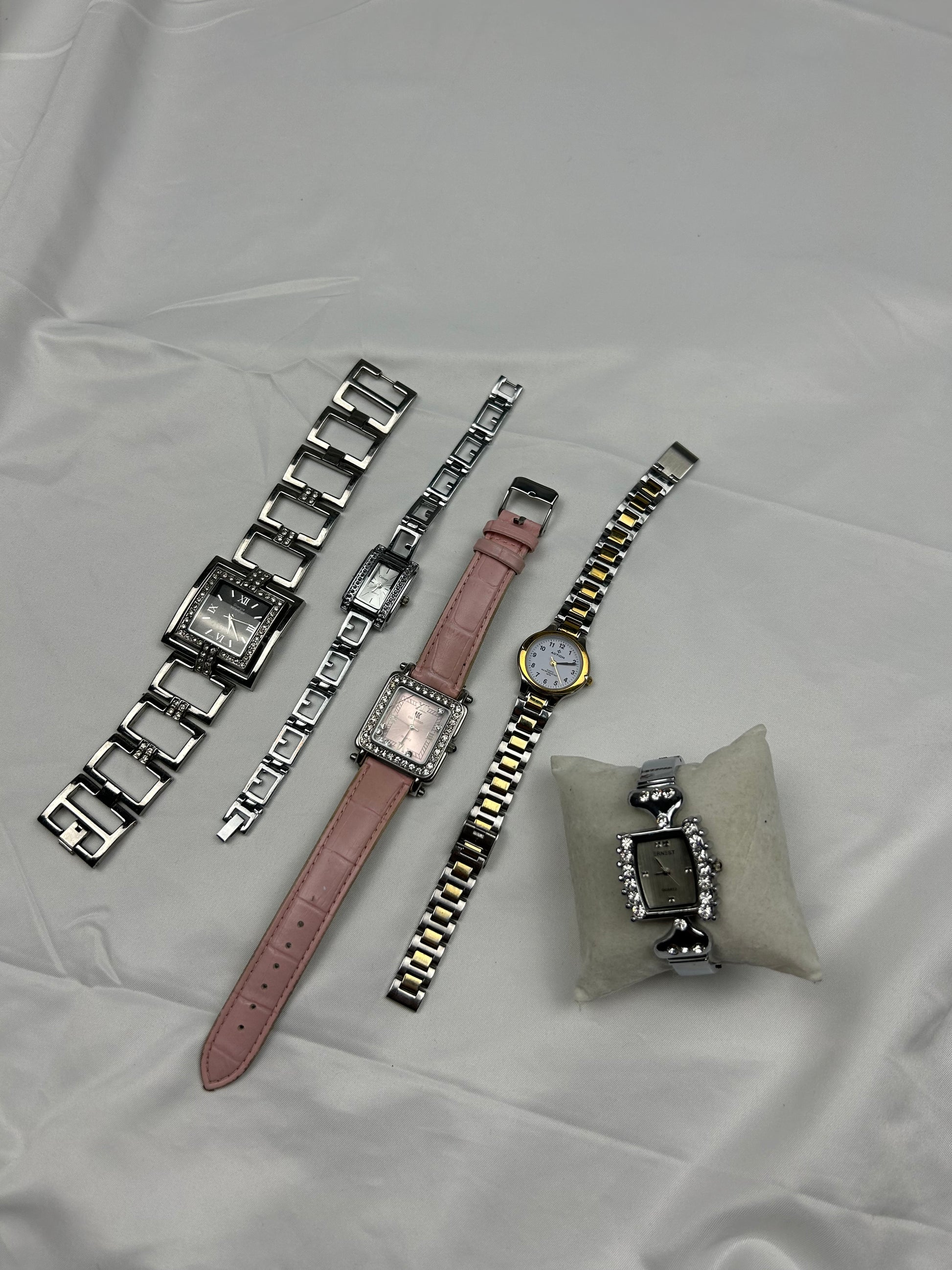 Vintage stainless steel pink jewelry watch