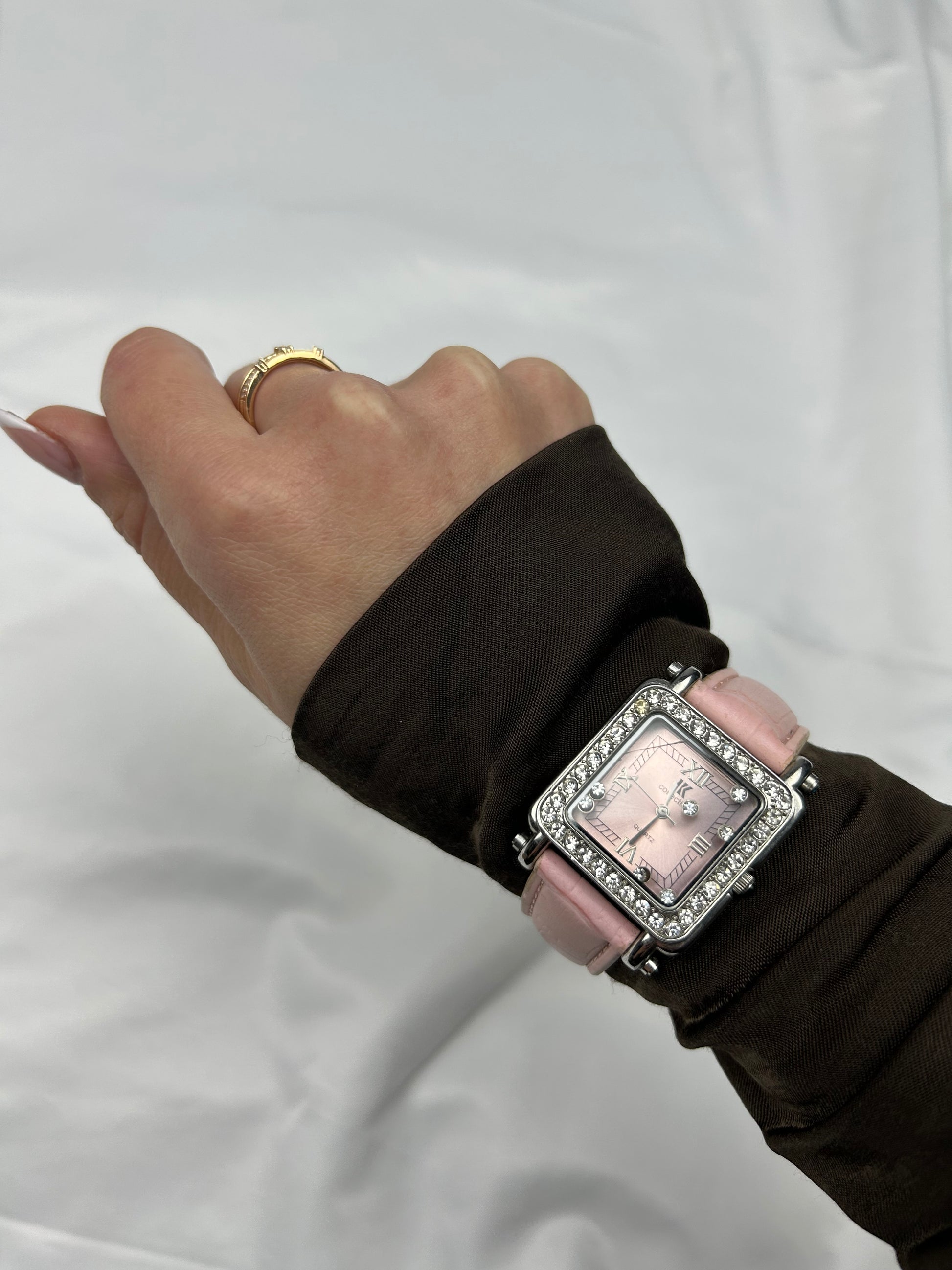 Vintage stainless steel pink jewelry watch