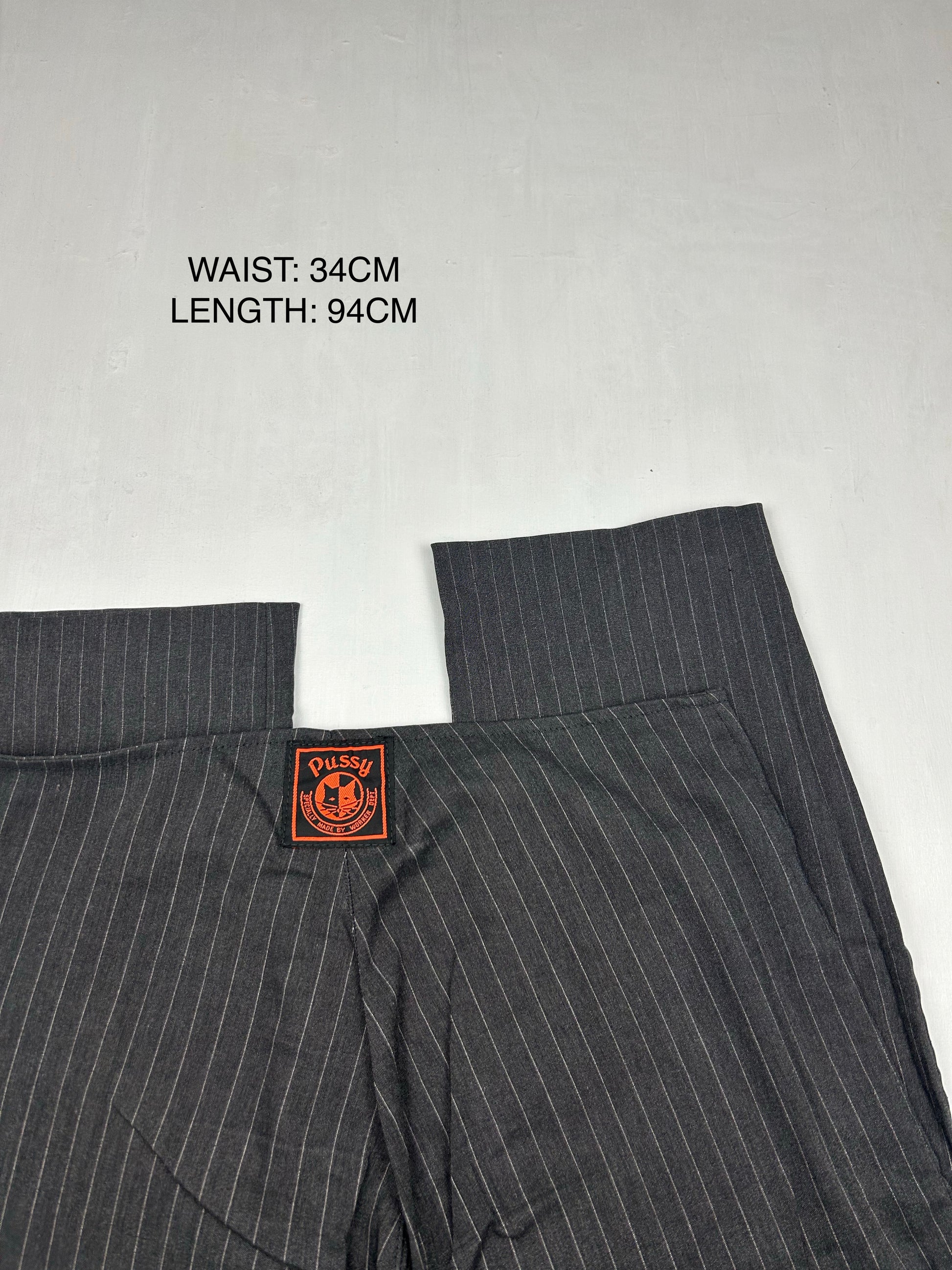 Grey low waist striped office pants (S)