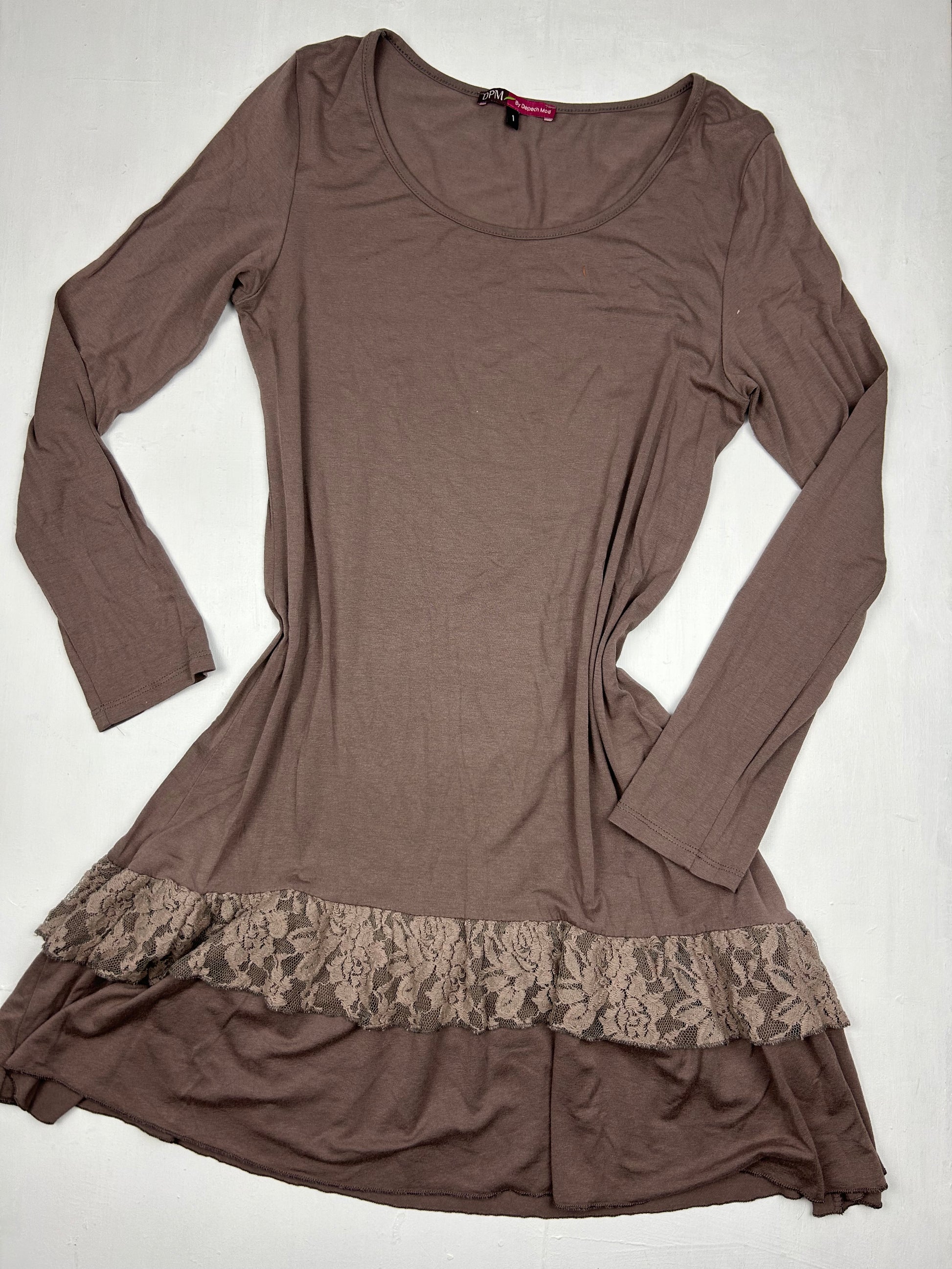 Brown long sleeves stretchy mini dress (S)