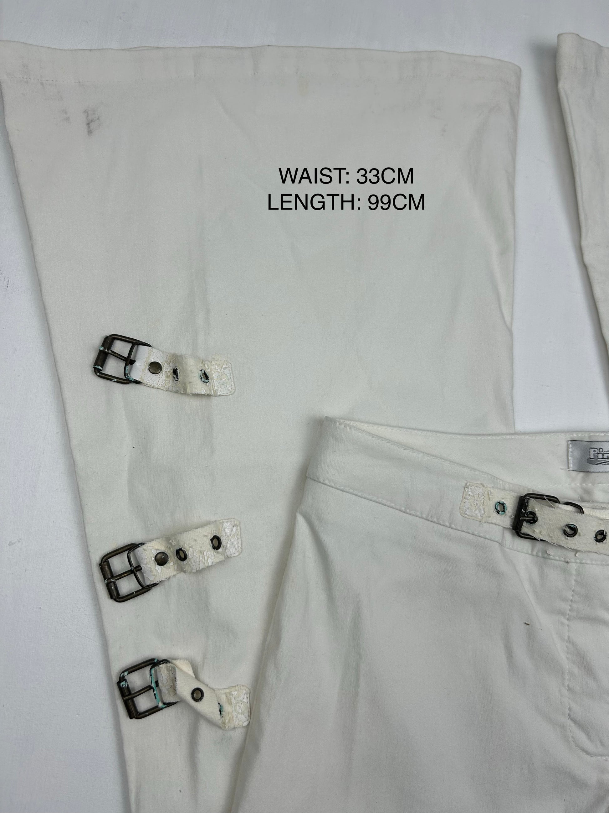 White low waist bootcut denim belt pants (S)