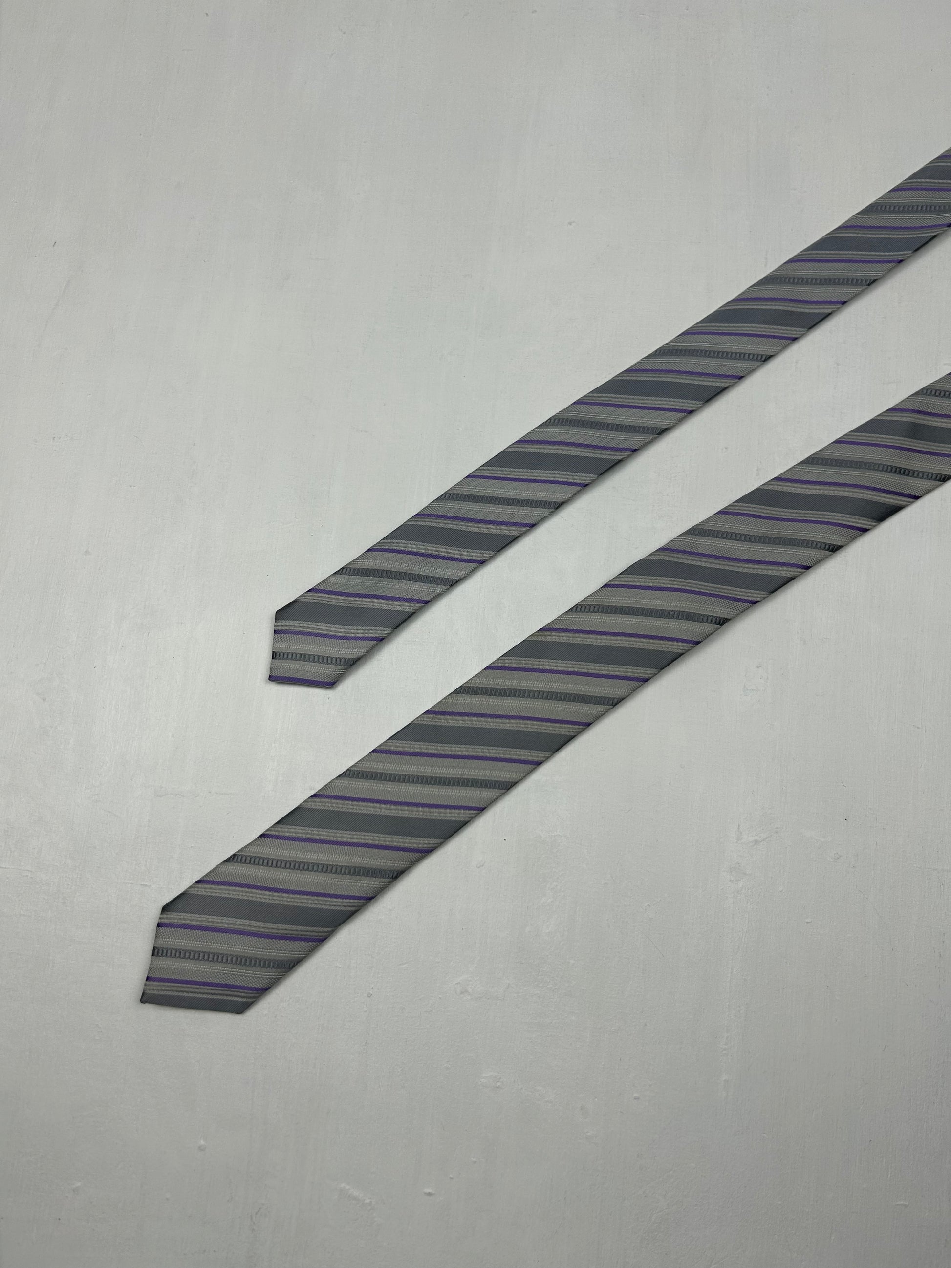 y2k grey & lilac striped vintage tie