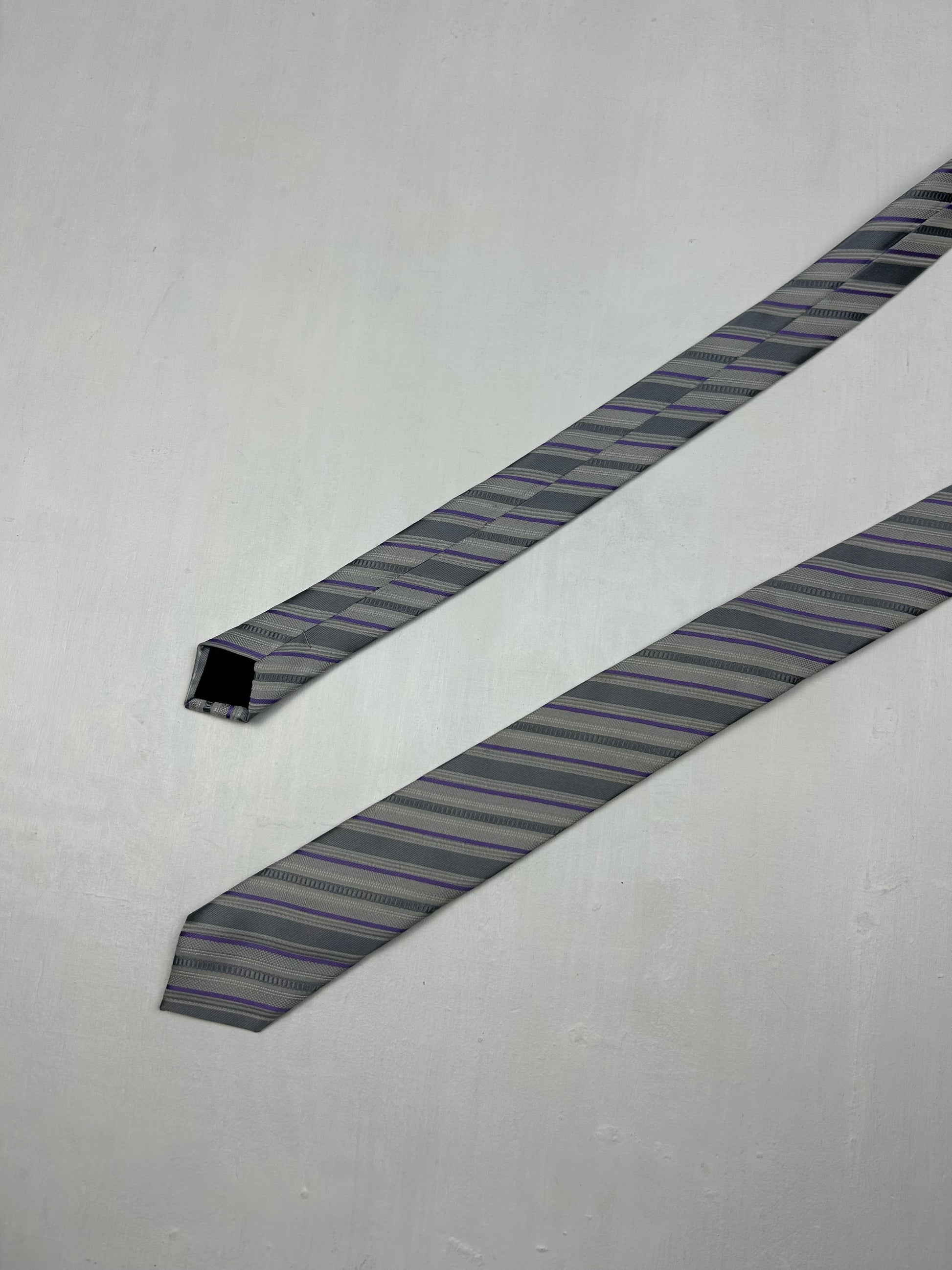 y2k grey & lilac striped vintage tie