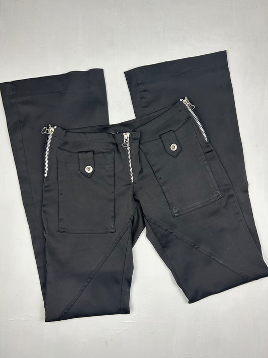 Black low waist satin bootcut pants (S)