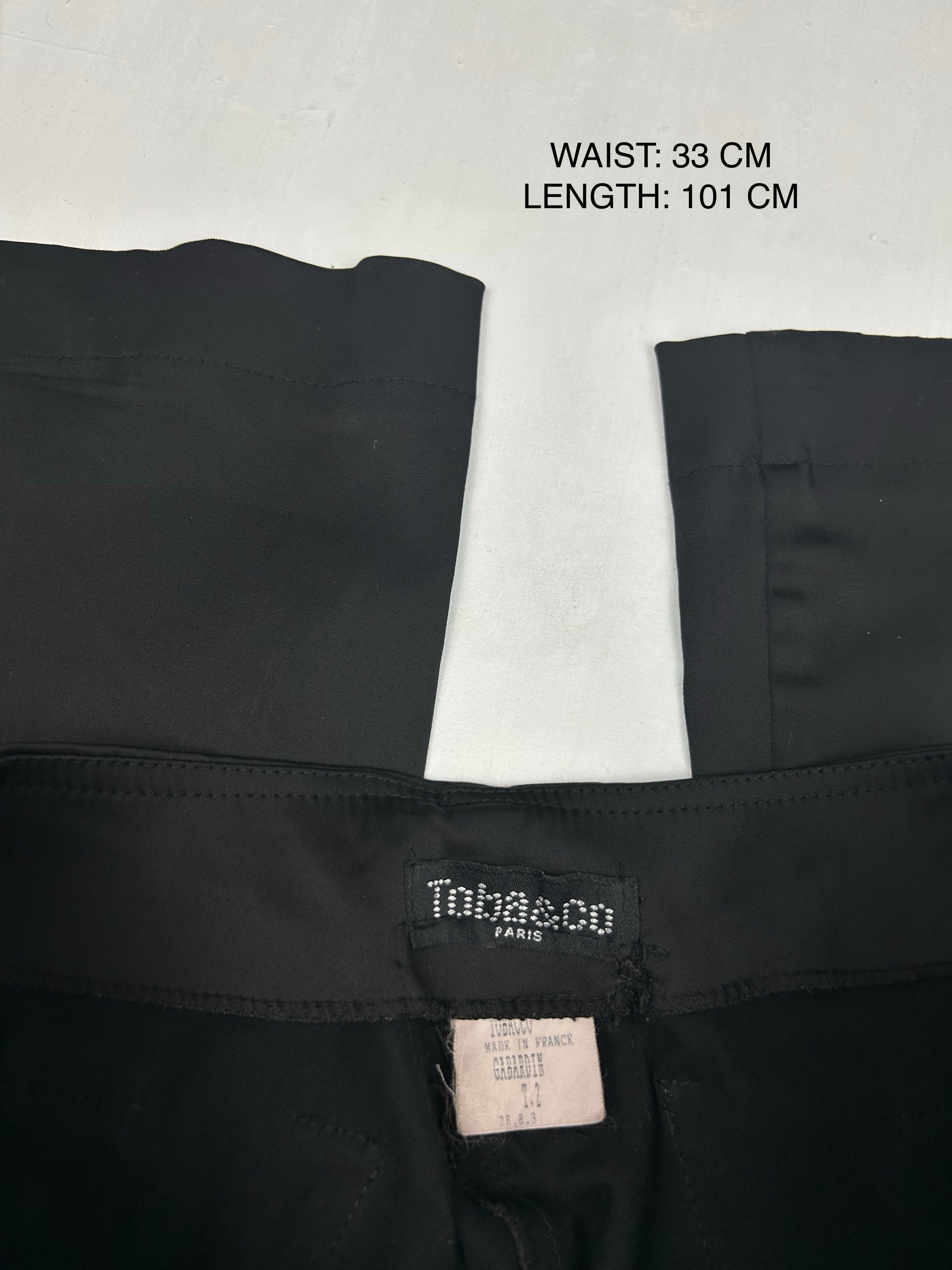 Black low waist satin bootcut pants (S)