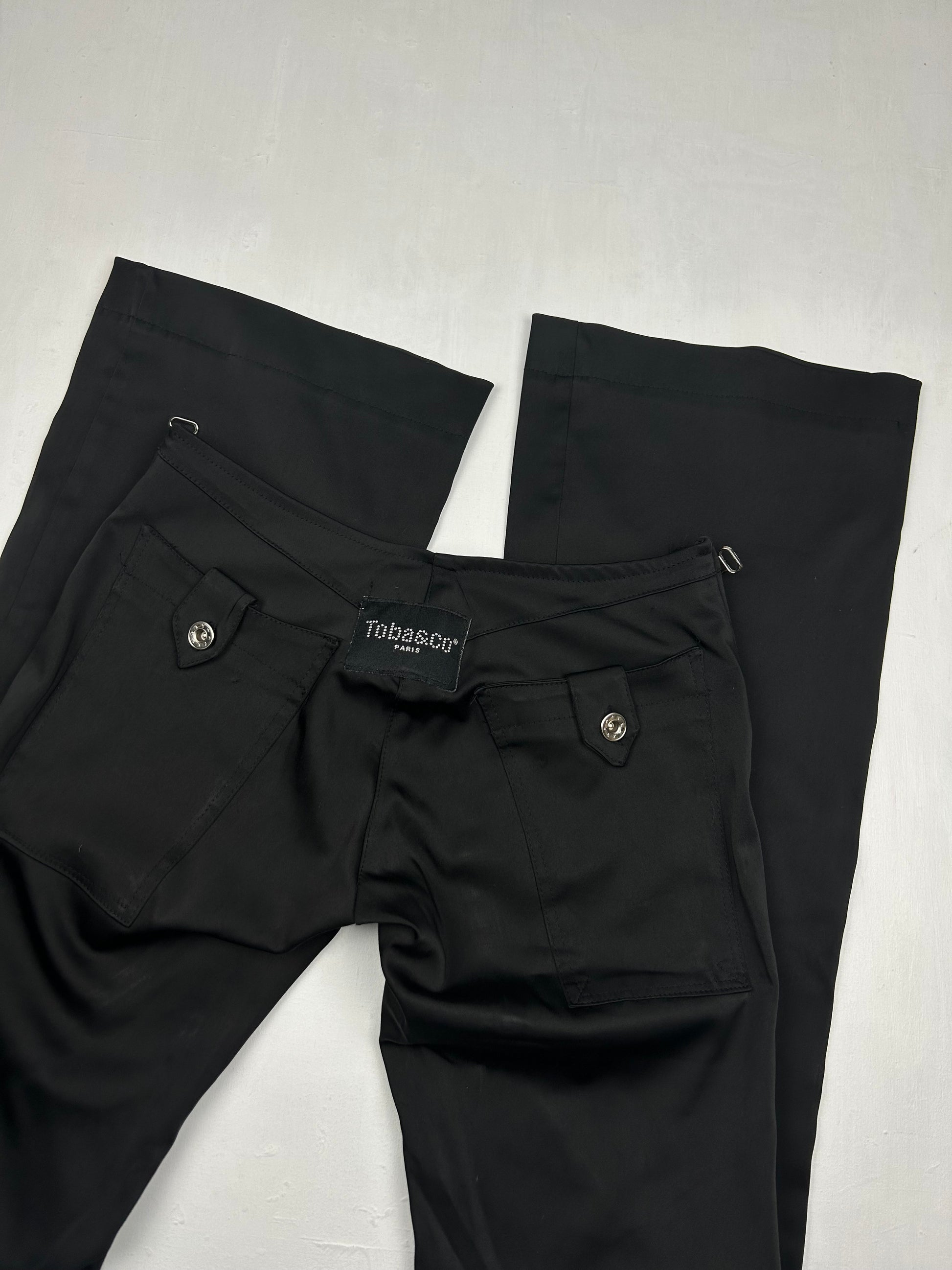 Black low waist satin bootcut pants (S)