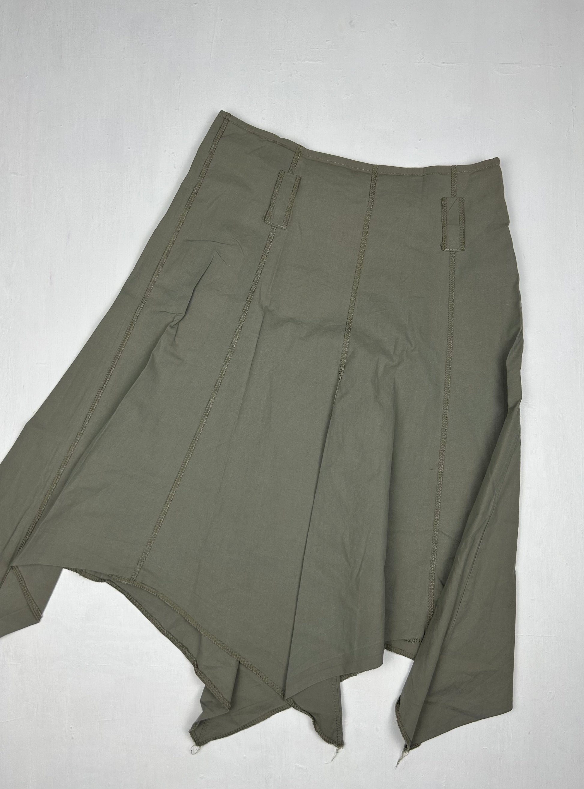 Khaki low rise asymmetric mid skirt (S)