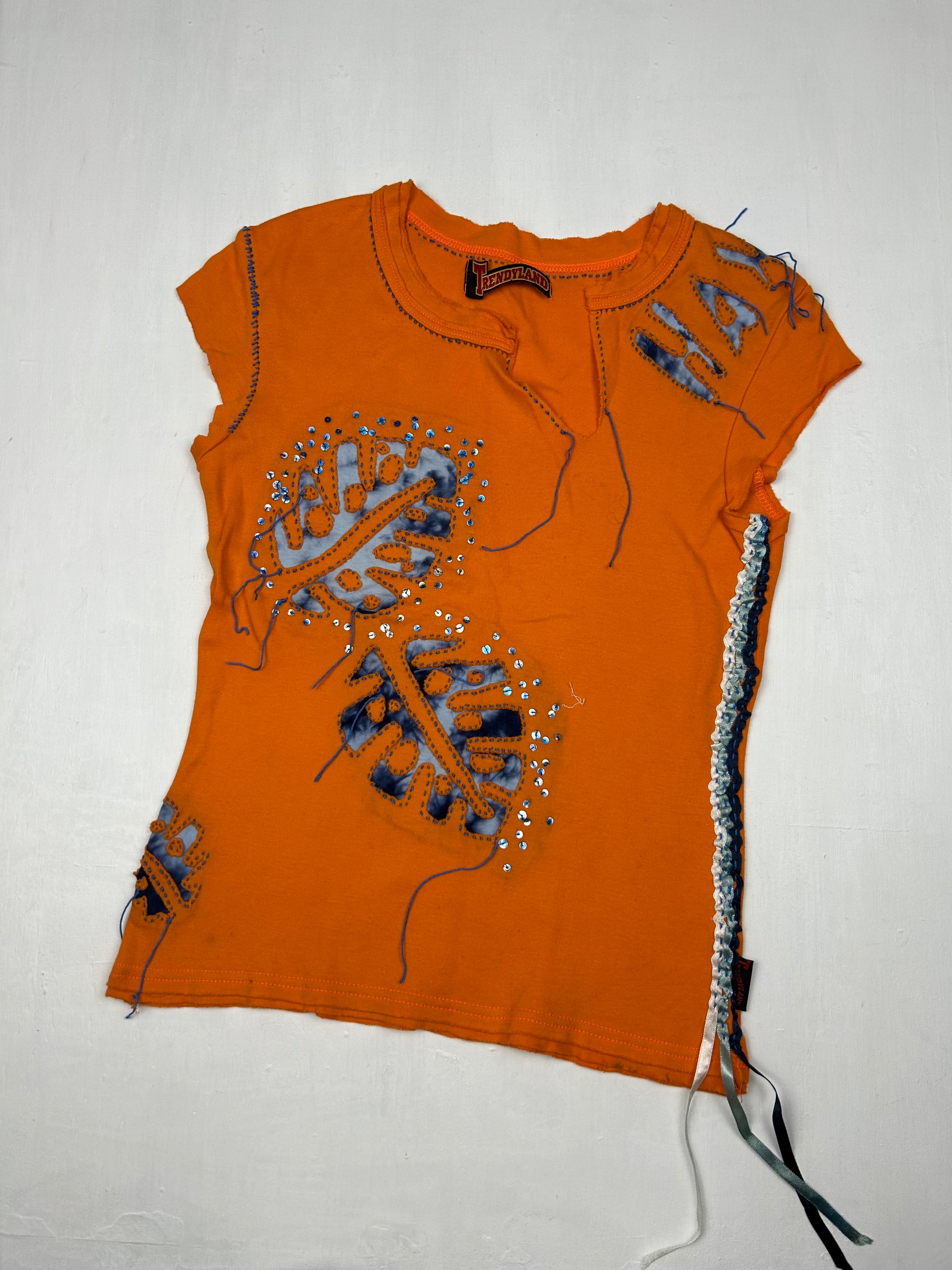 Orange cotton ruched tee (S)