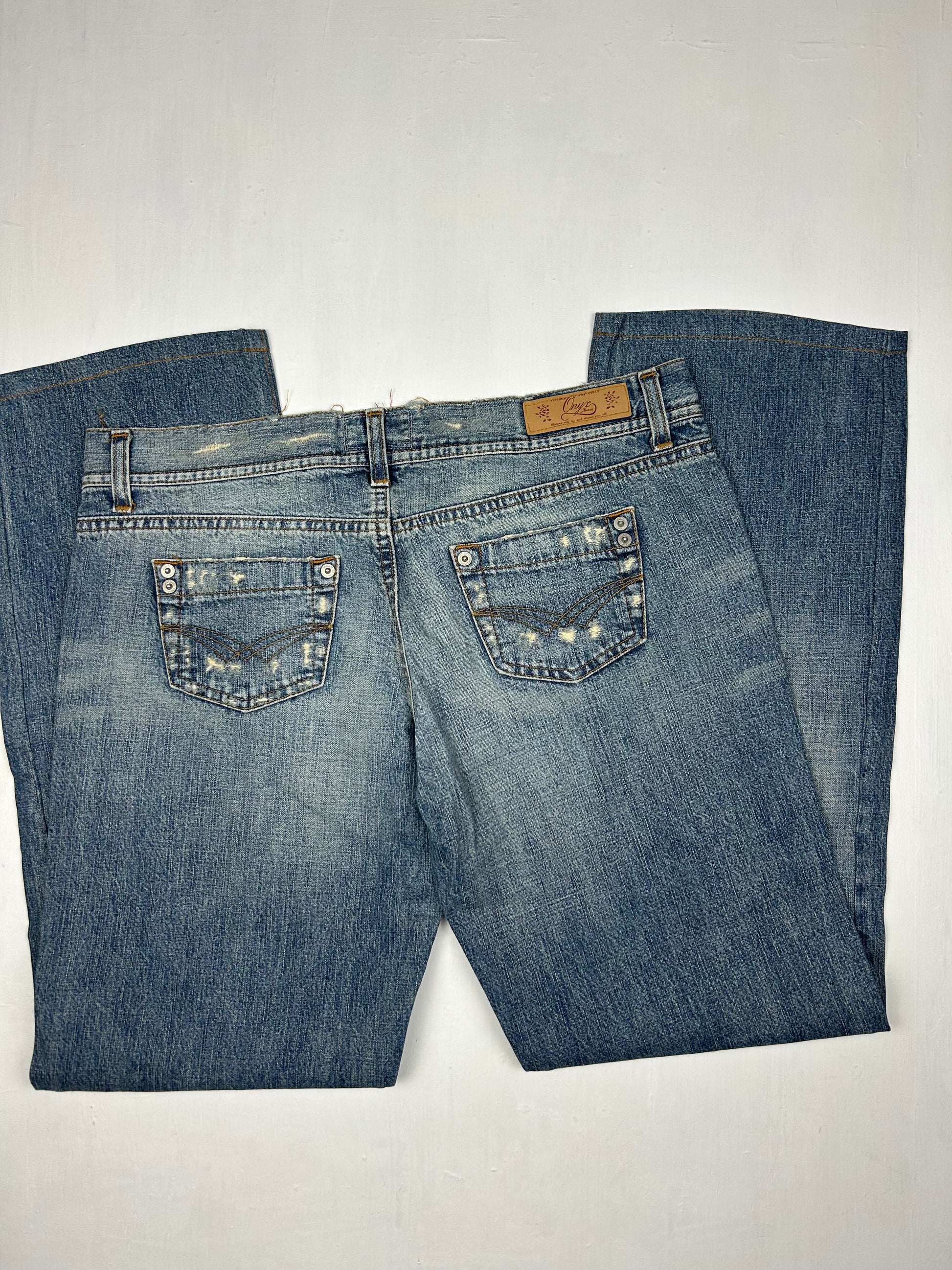 Blue denim low rise flare/ bootcut baggy pants (L)