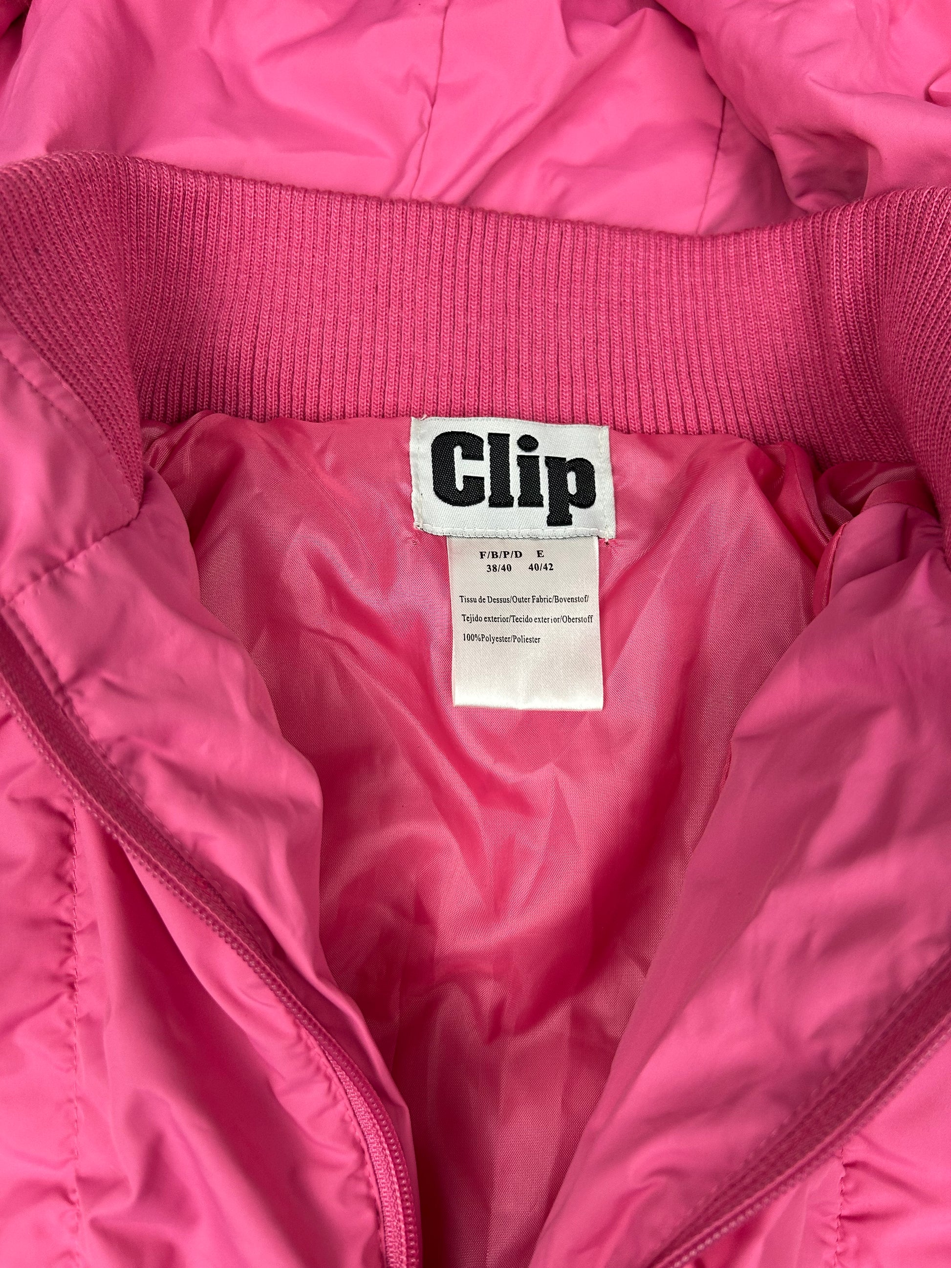 Pink zip up faux fur puffer jacket (S/M)