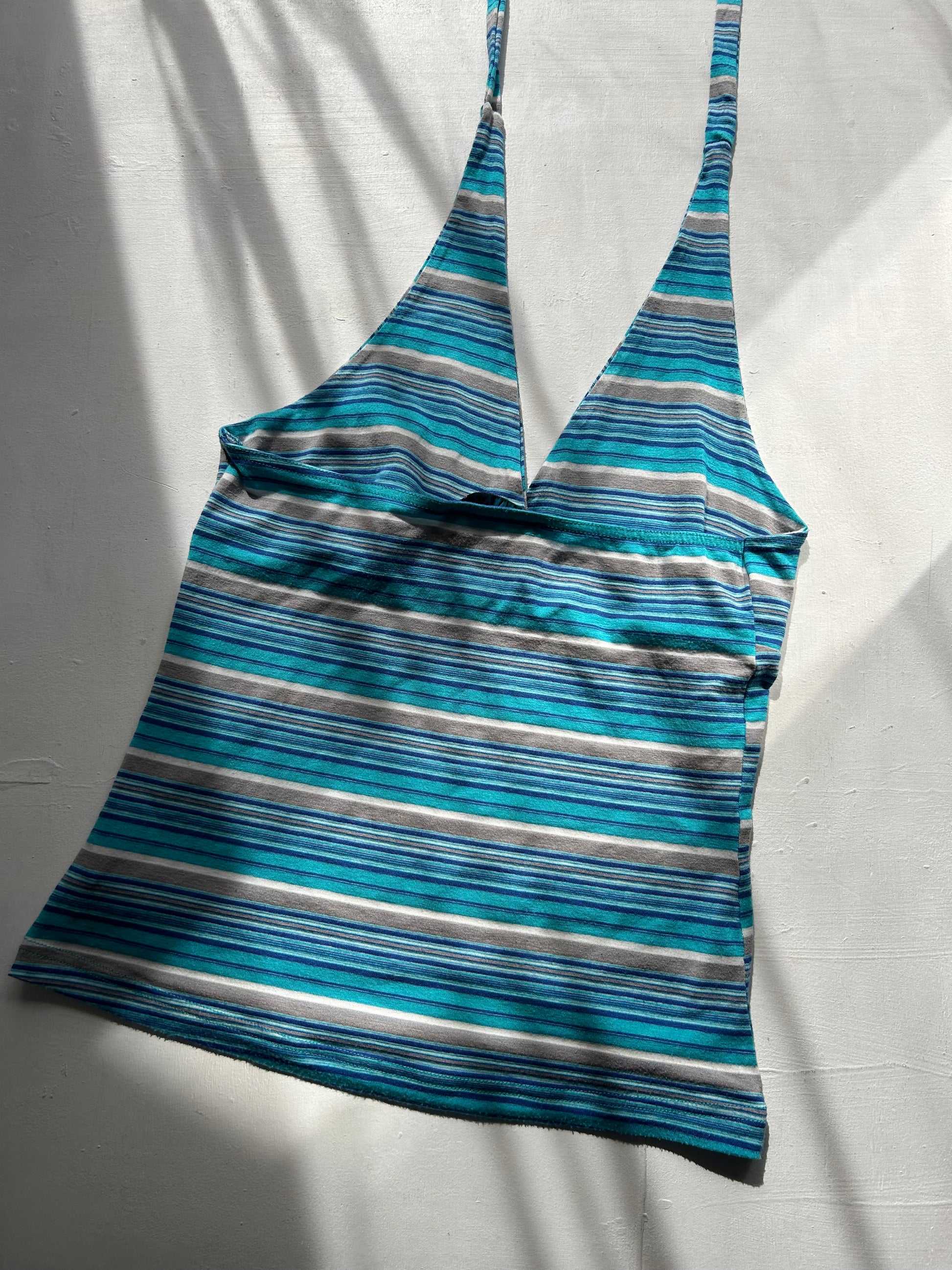 Blue striped stretchy halter top (S/M)