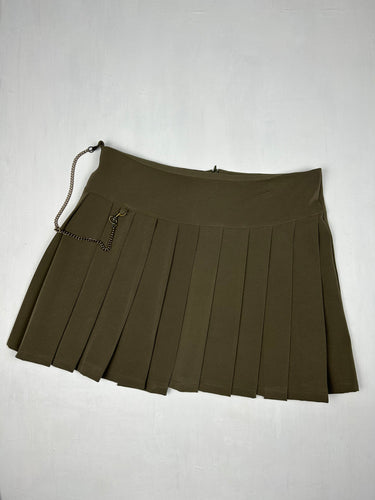 Khaki low rise pleated mini skirt (M)