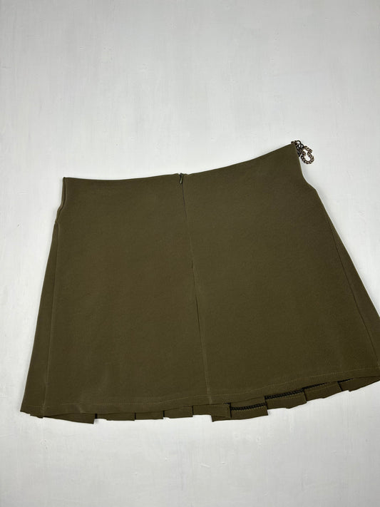 Khaki low rise pleated mini skirt (M)