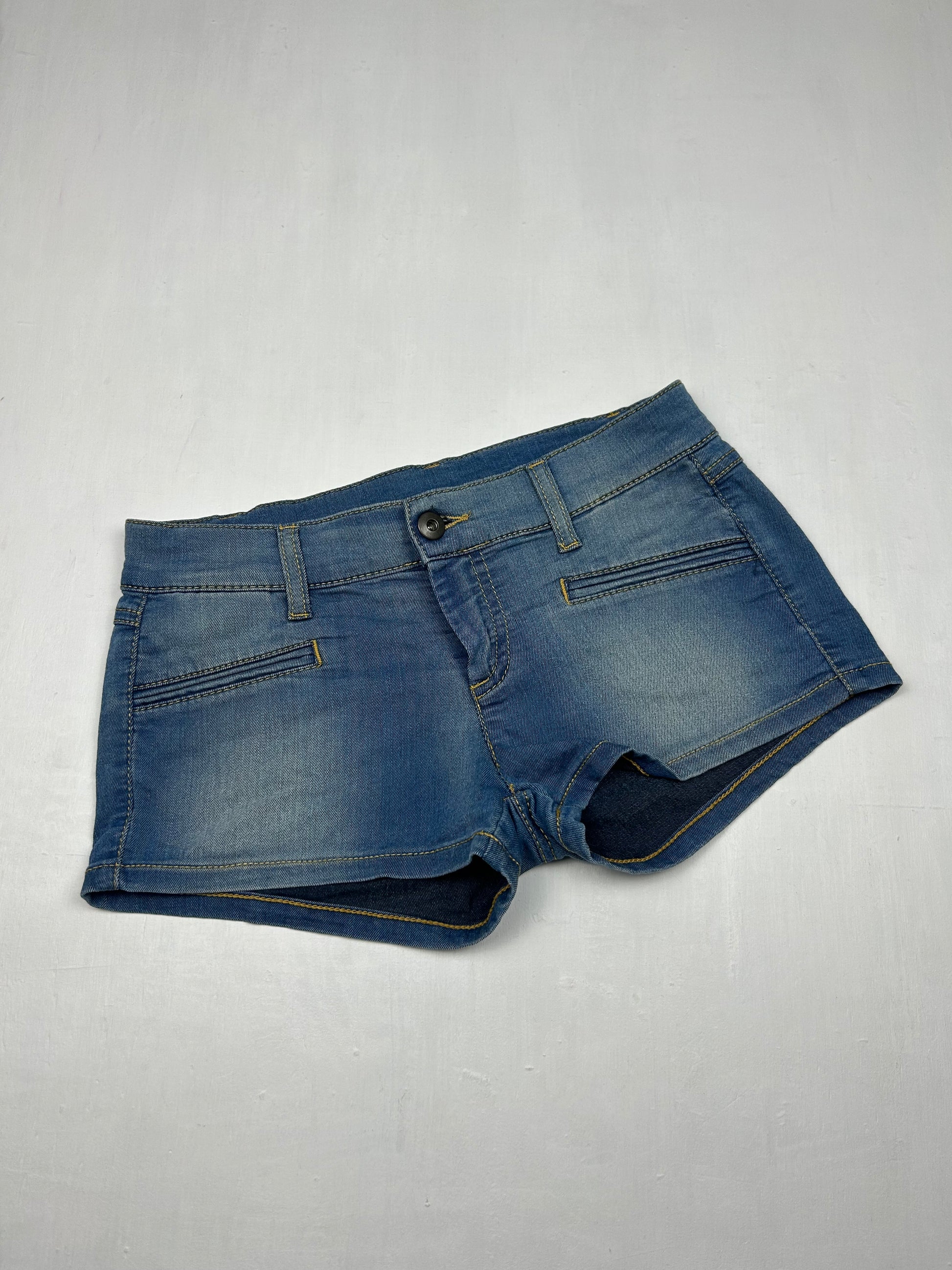 Blue denim low rise mini short (XS)