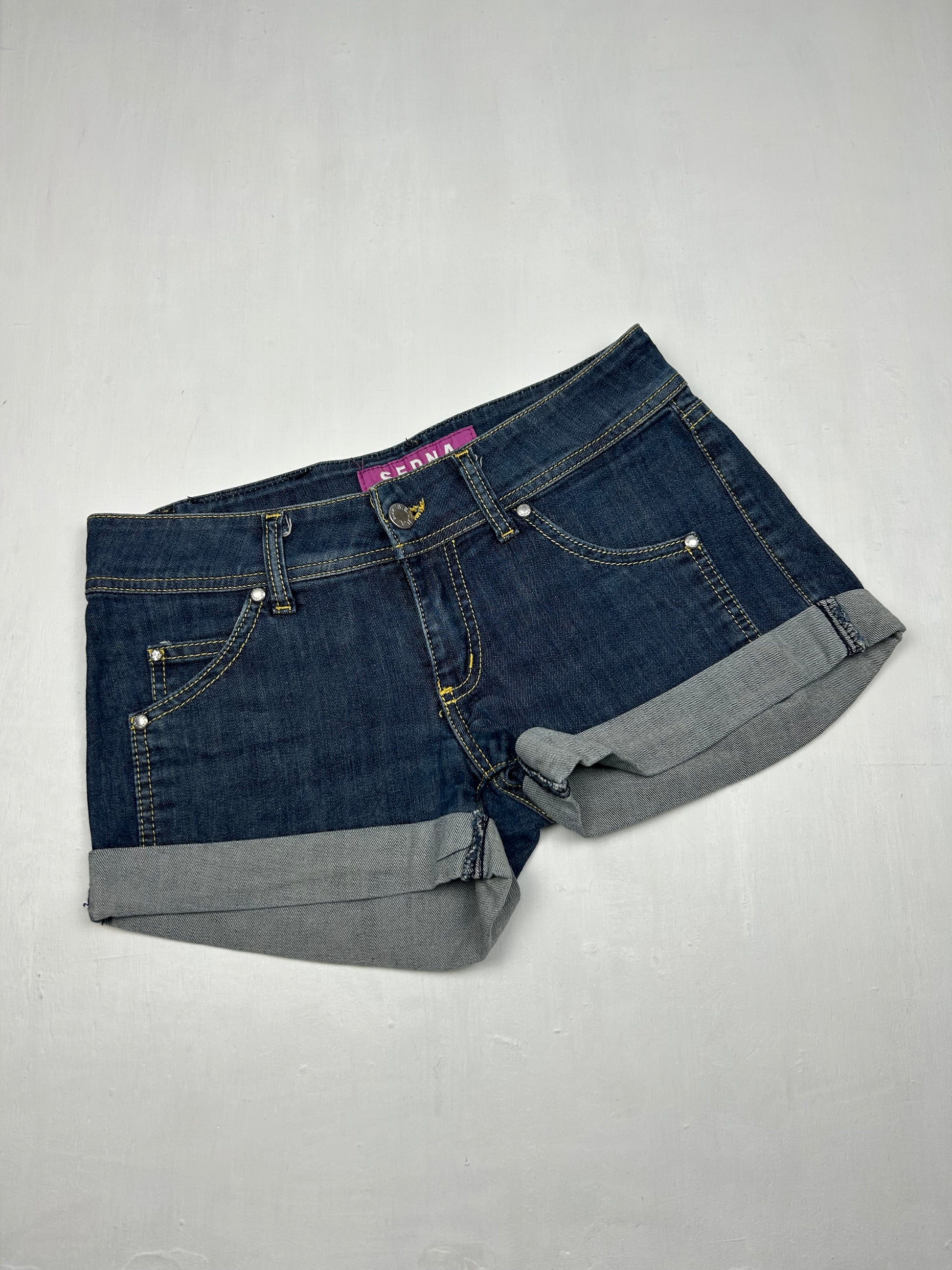 Navy denim low rise mini short (XS)