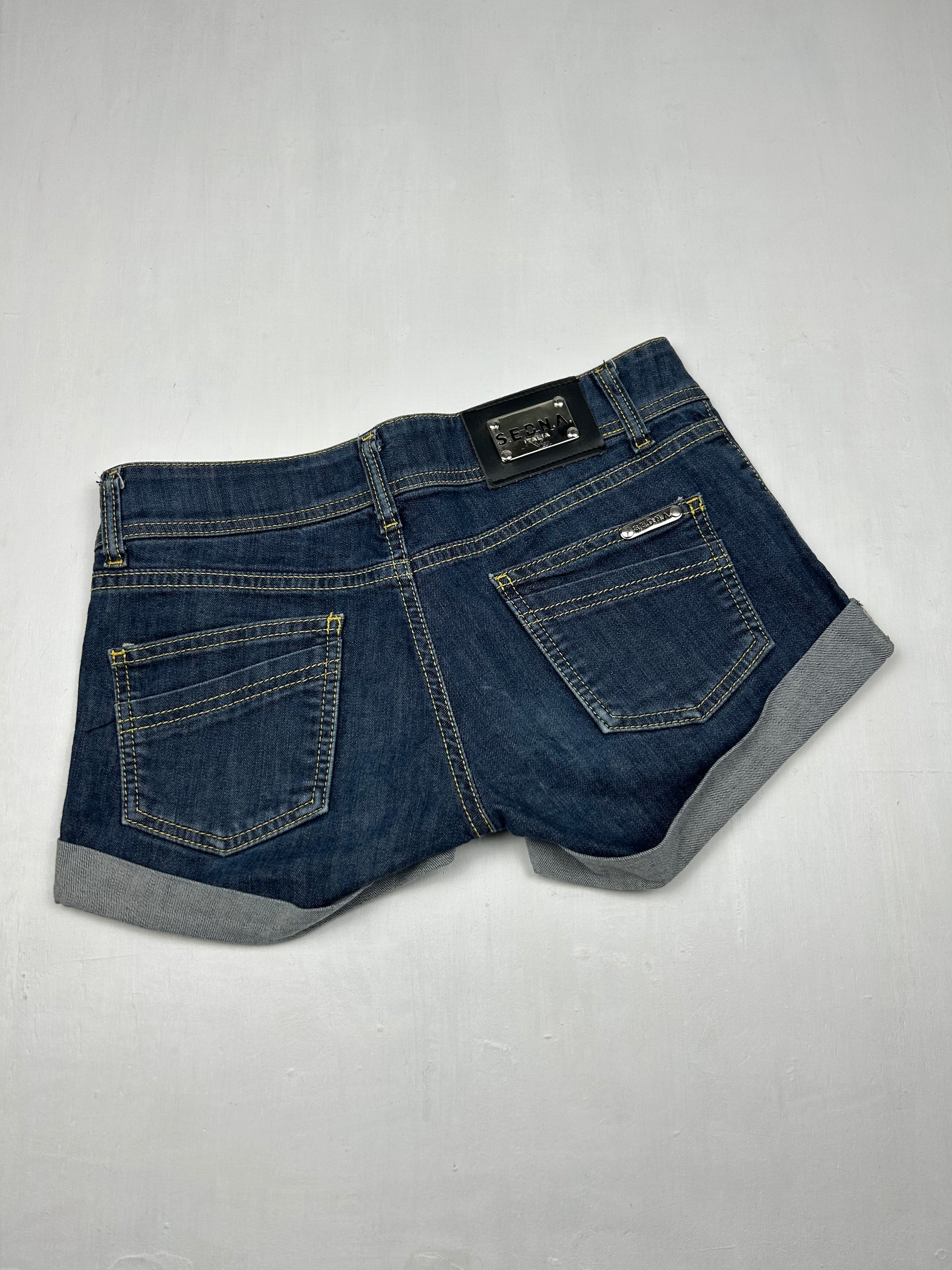 Navy denim low rise mini short (XS)