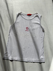 Cute white dog logo tank top 90s y2k vintage (S/M)