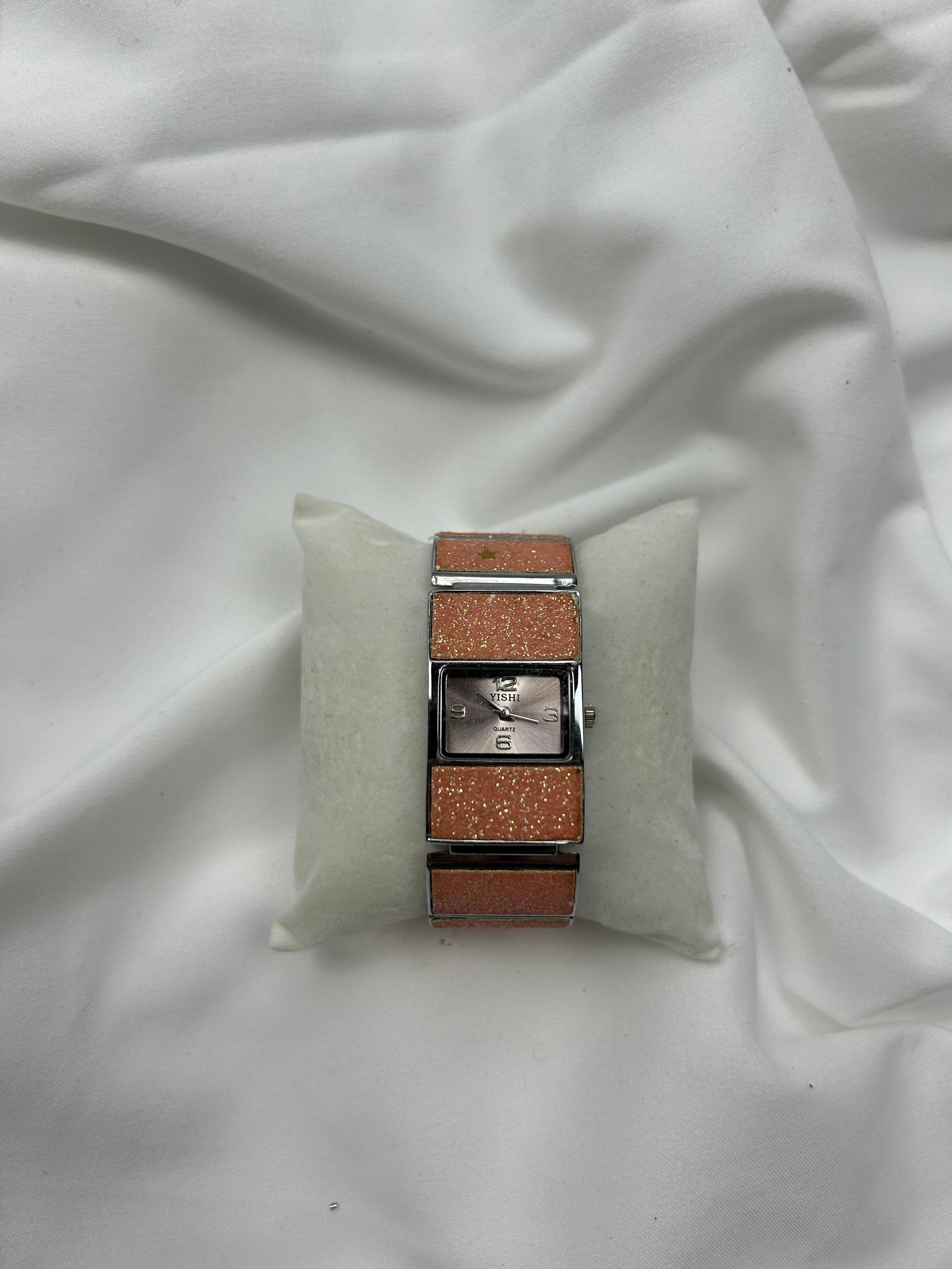 Vintage Orange glitters silver inox bracelet watch jewelry