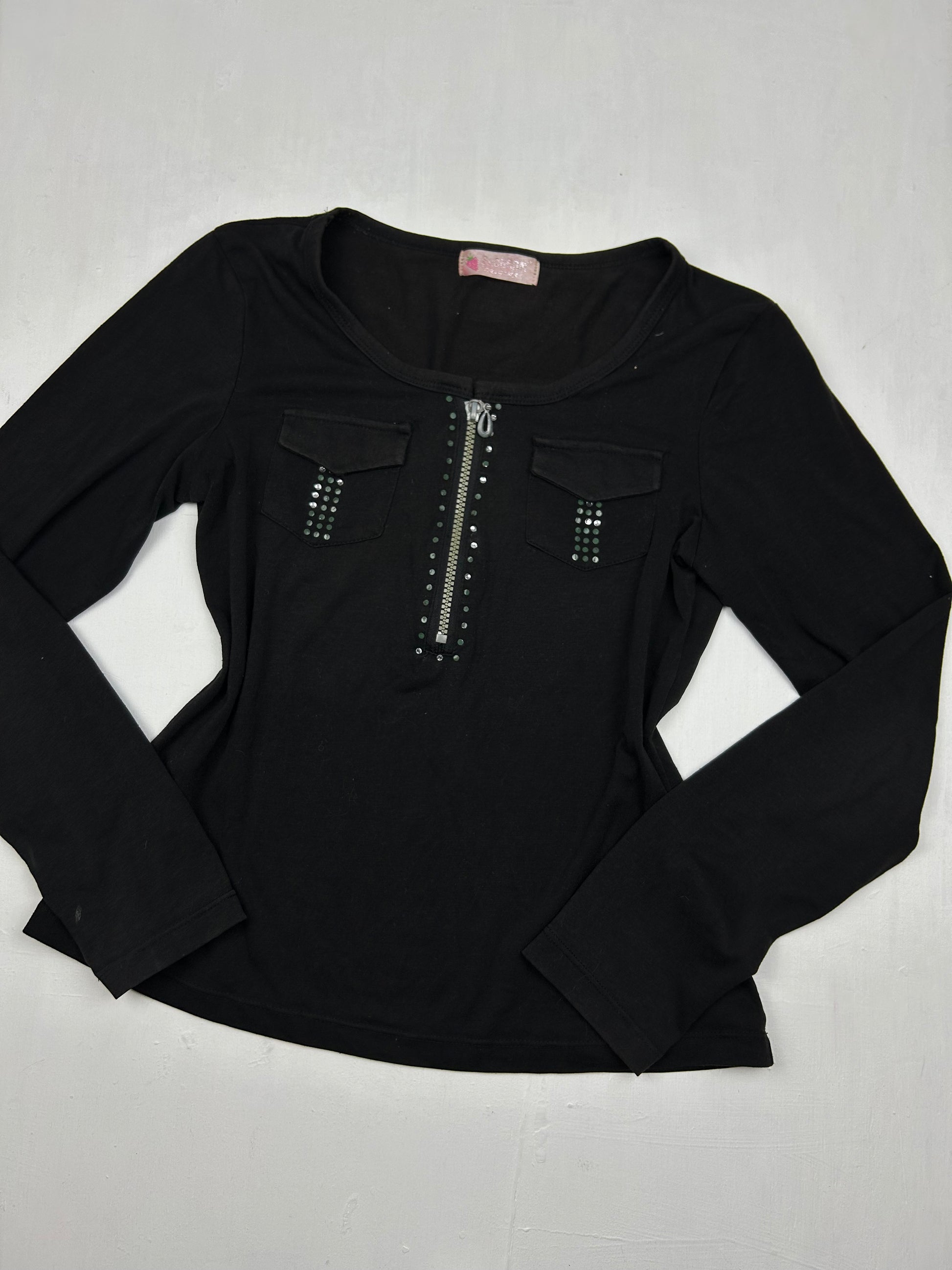 Black cotton tight fit long sleeves top (S)