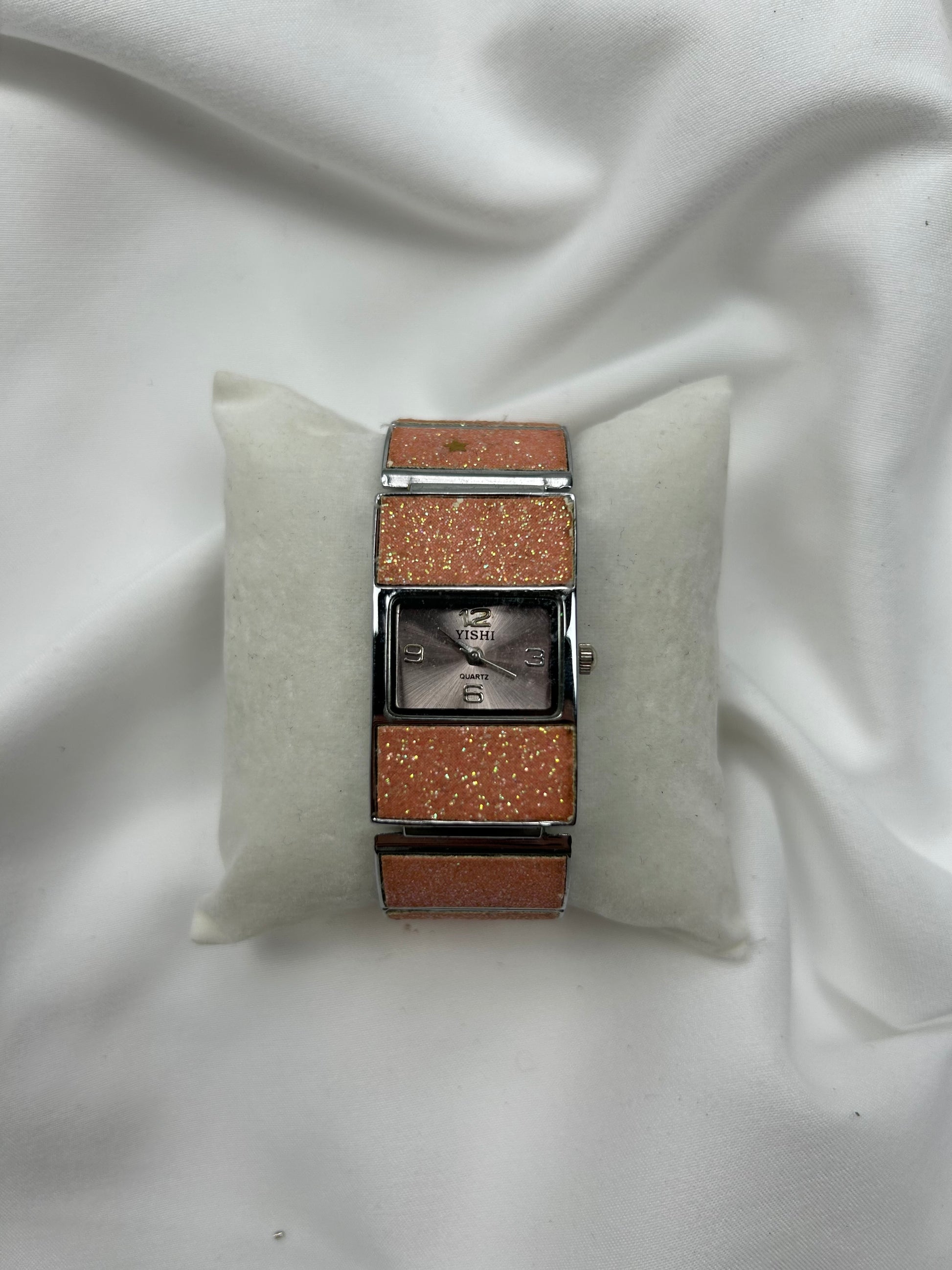 Vintage Orange glitters silver inox bracelet watch jewelry