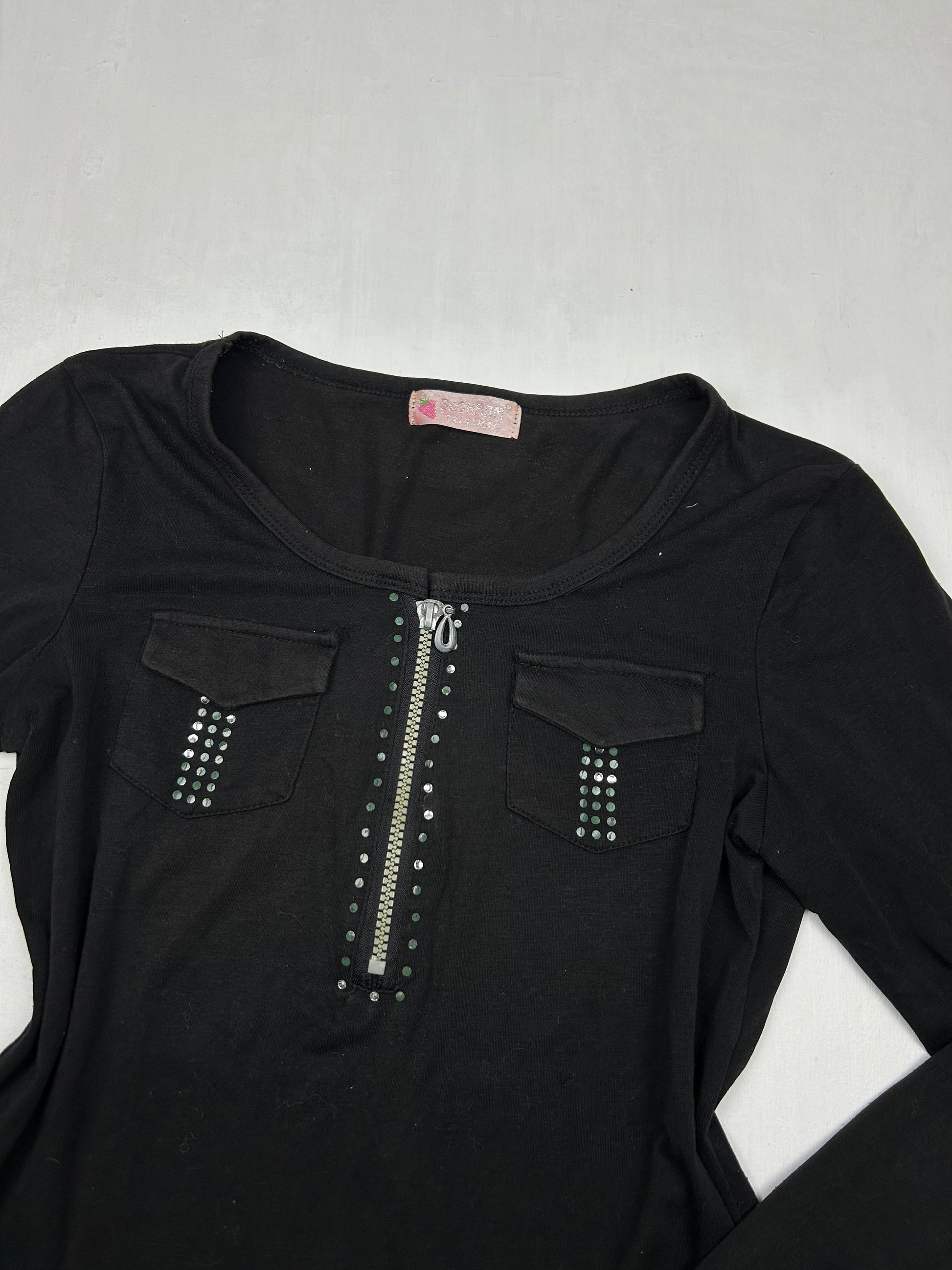 Black cotton tight fit long sleeves top (S)