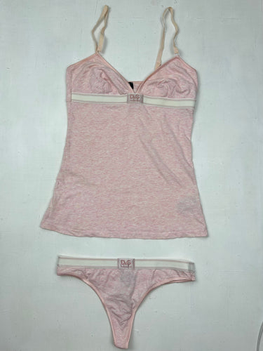 Baby pink cotton cami top + thong set (S/M)