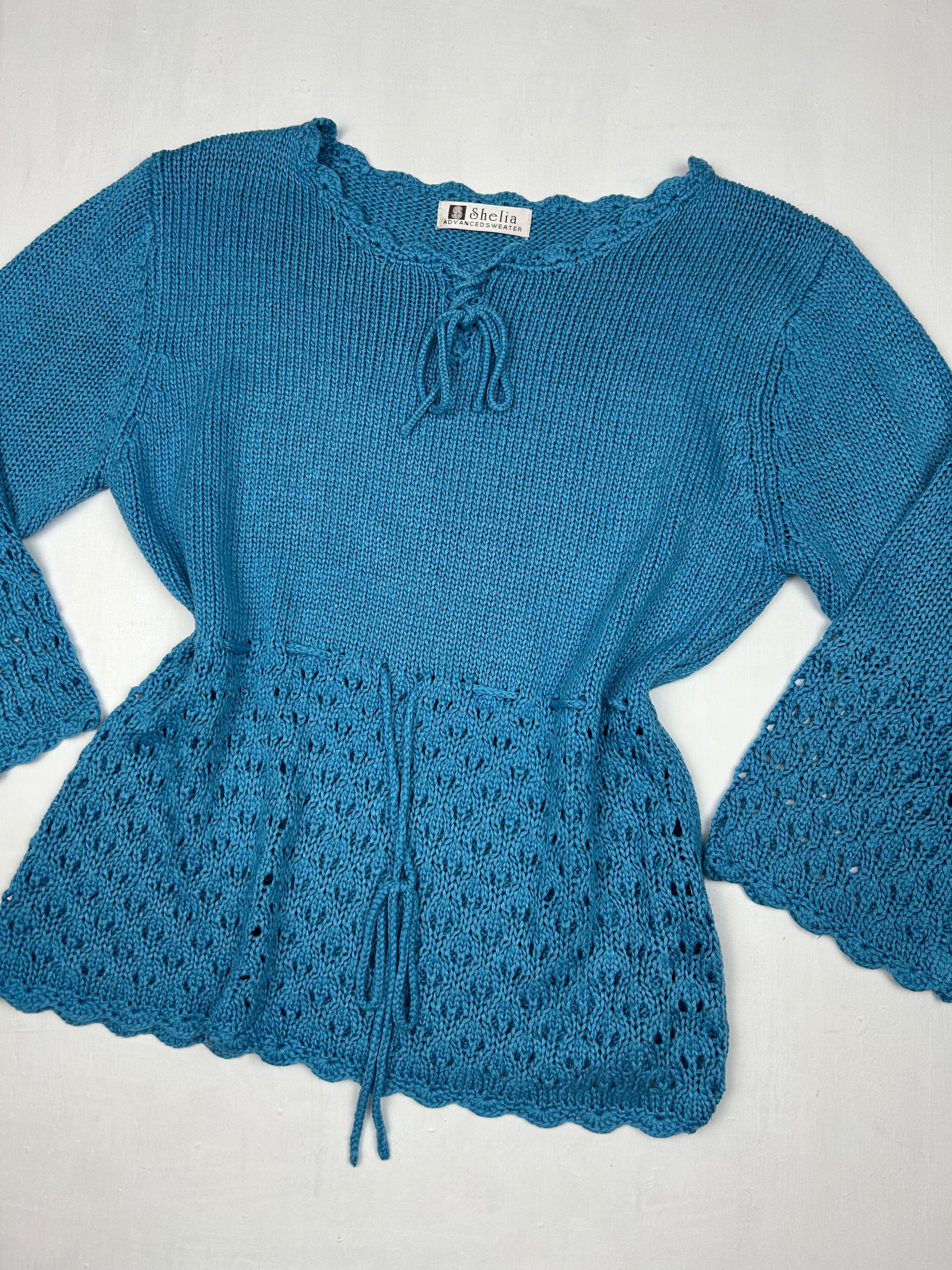 Blue crochet tie up jumper (M/L)