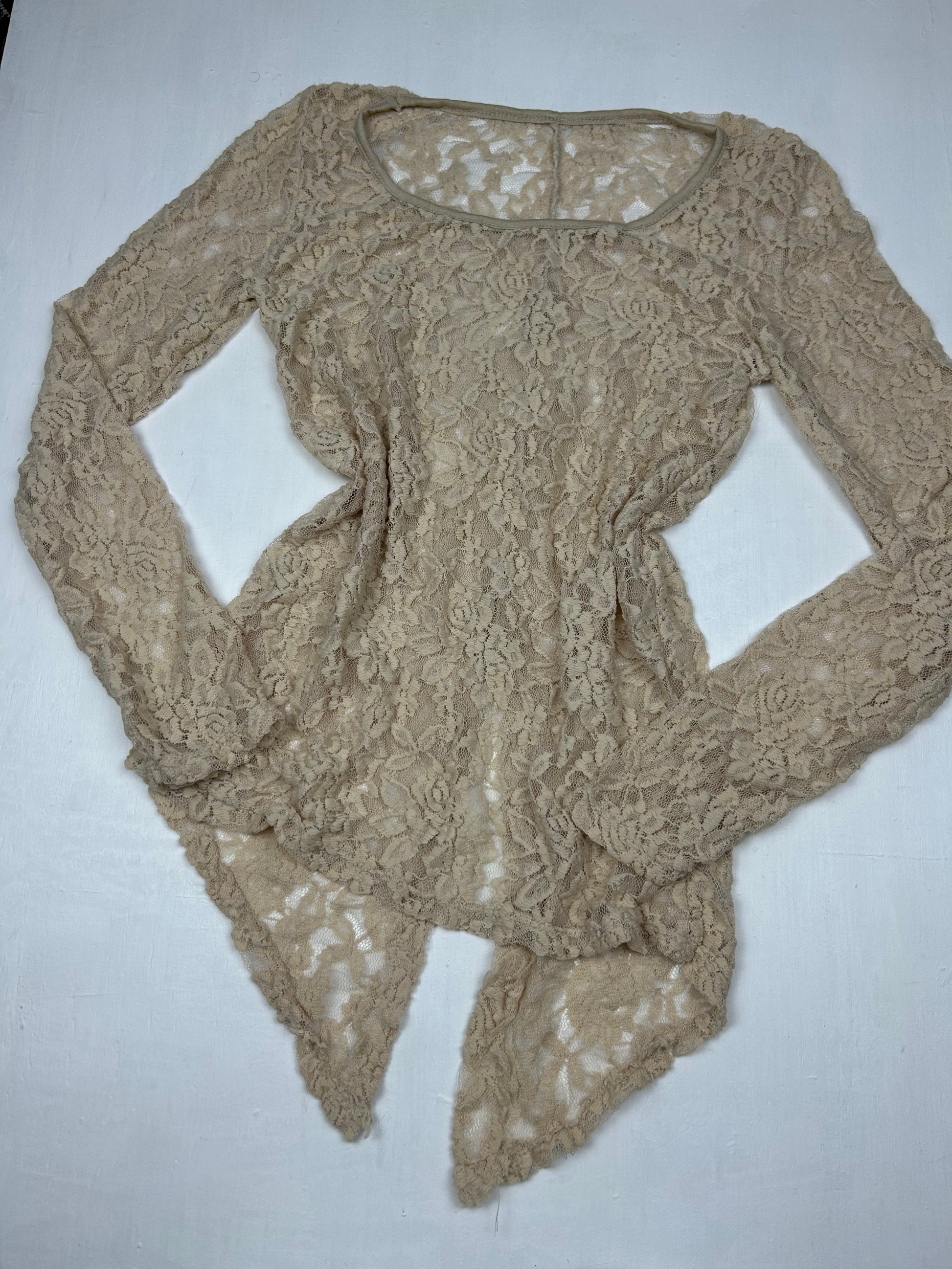 Beige lace see trough long sleeves top (M)