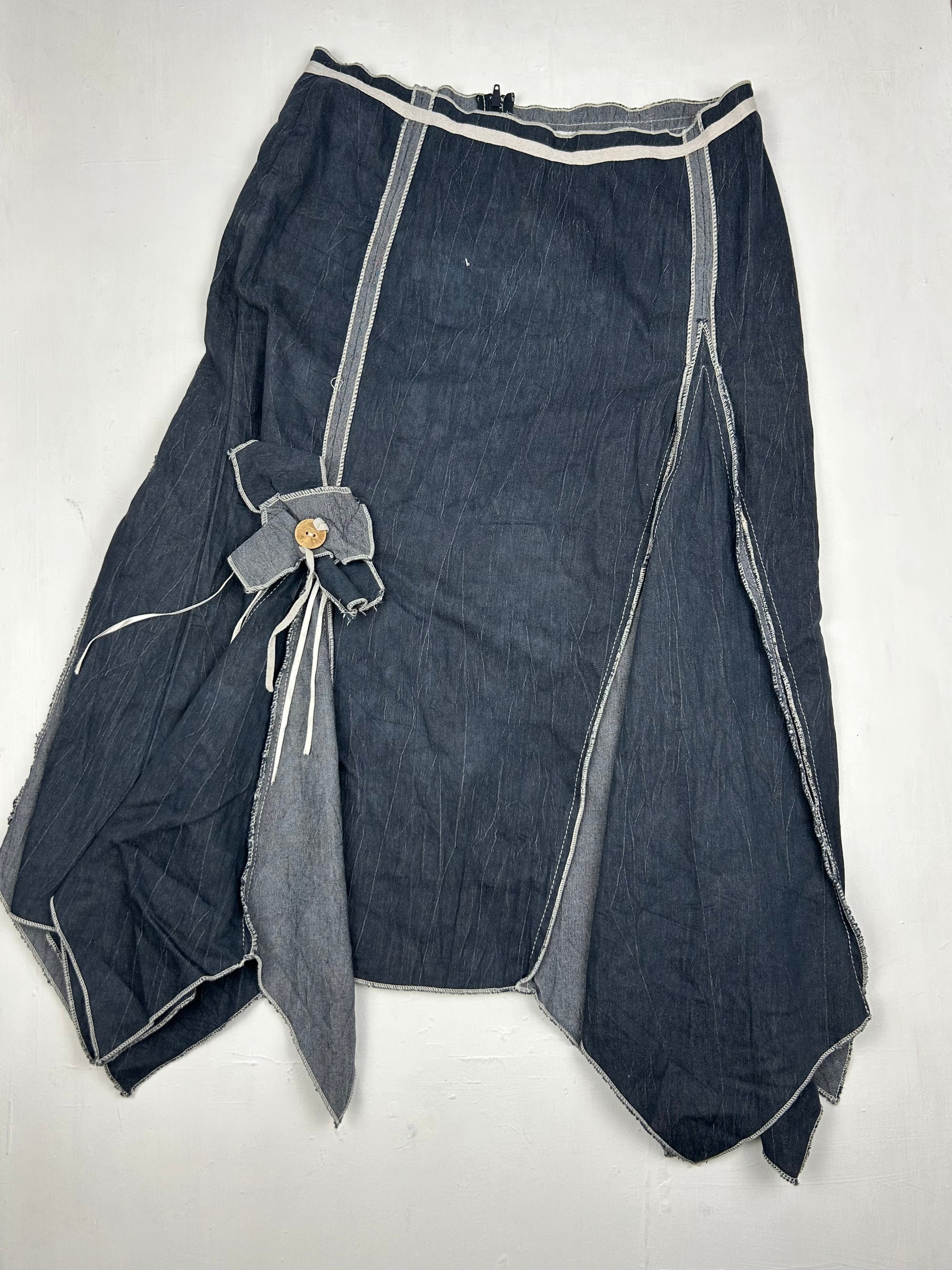 Blue denim asymmetric low rise mid skirt (S/M)