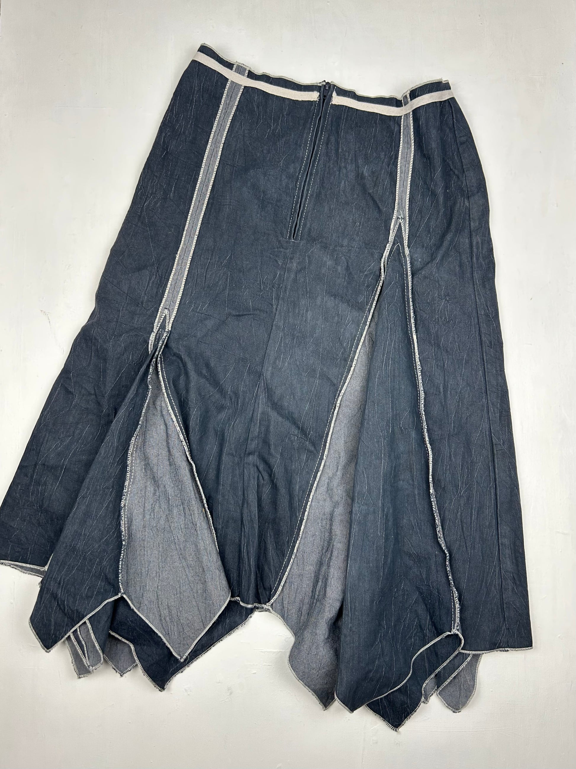 Blue denim asymmetric low rise mid skirt (S/M)