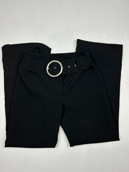 Black low waist belt office pants (S)