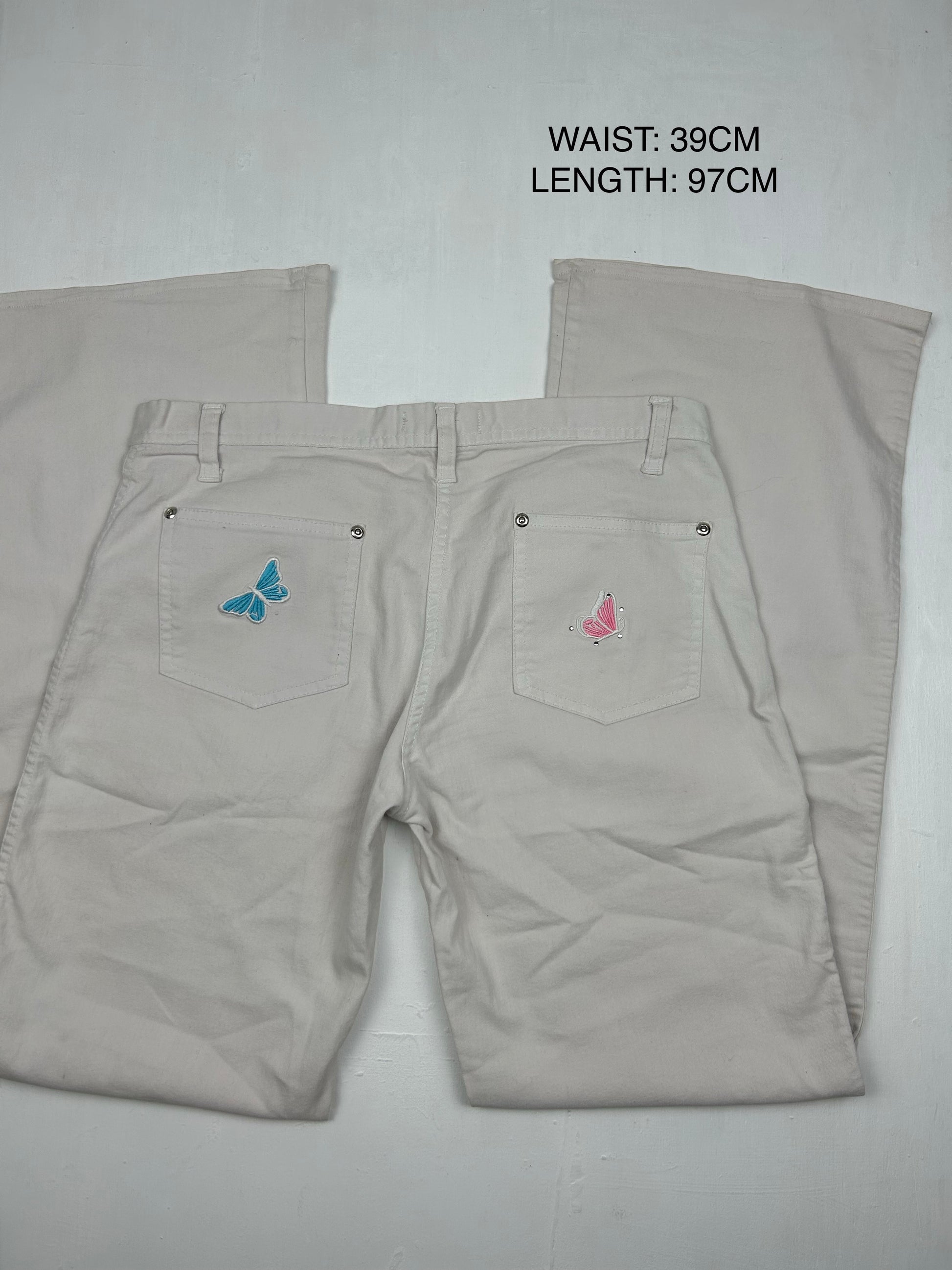 White butterflies low waist baggy pants (M)