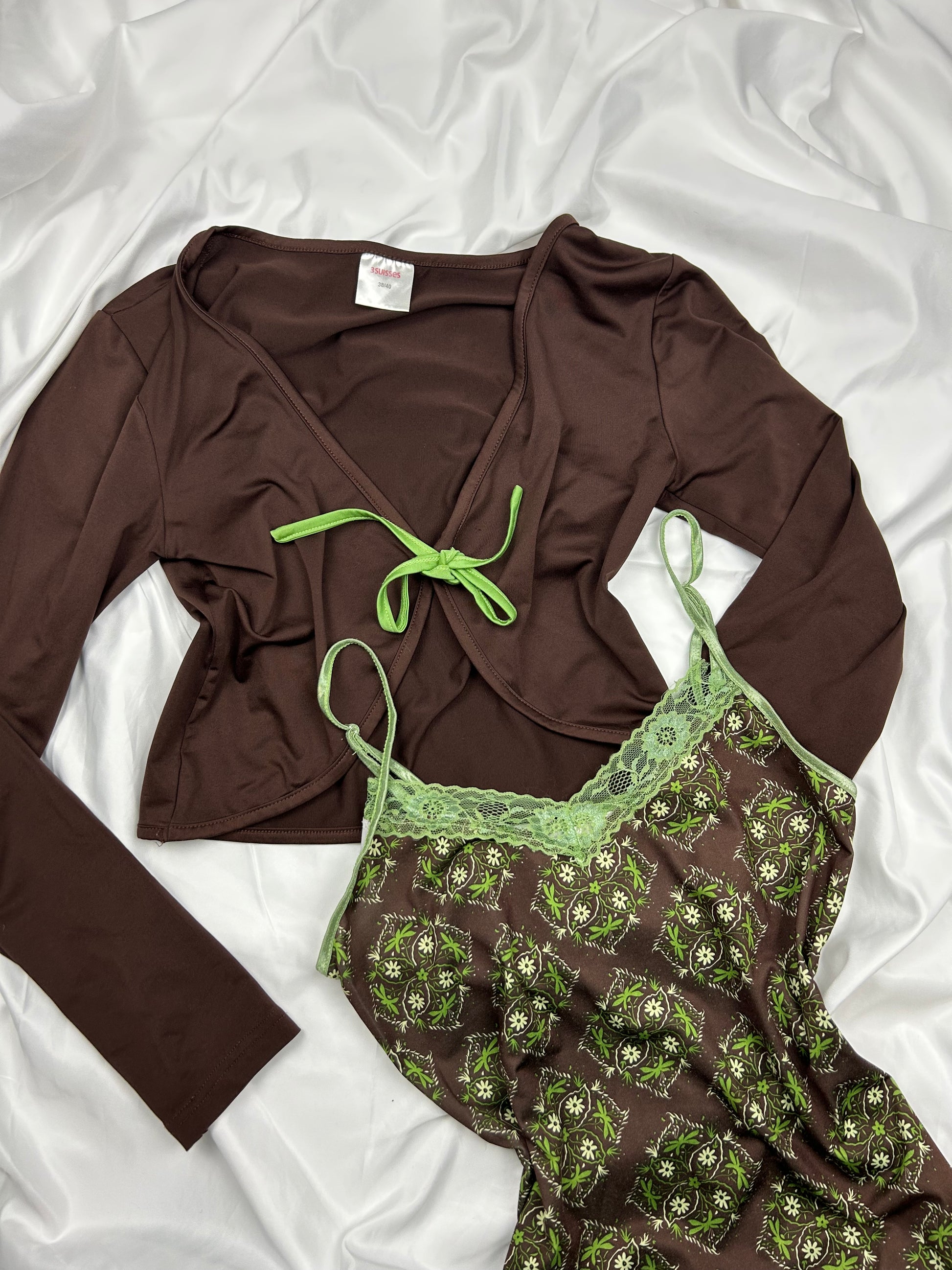 Brown babydoll dress + bolero set (M)