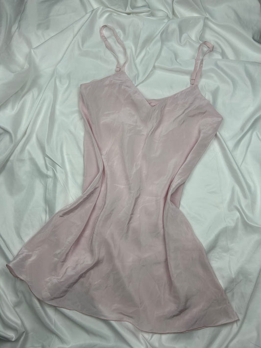 Baby pink babydoll satin  mini dress (L)