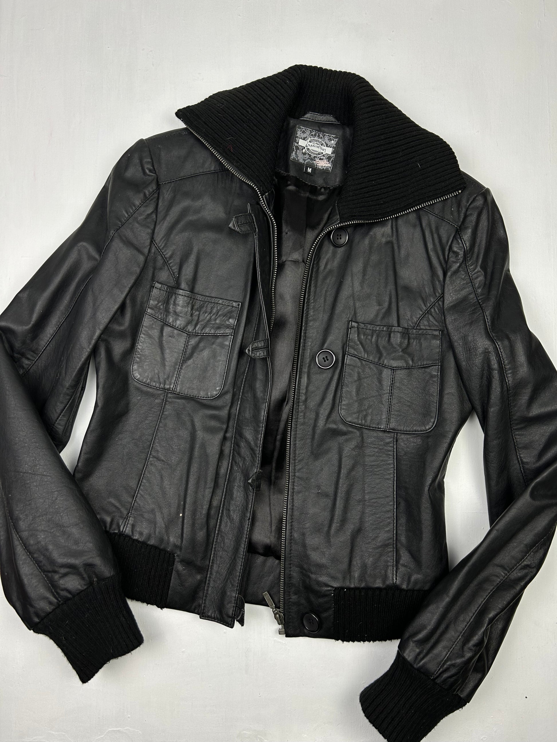 Black 100% real leather biker jacket (S)